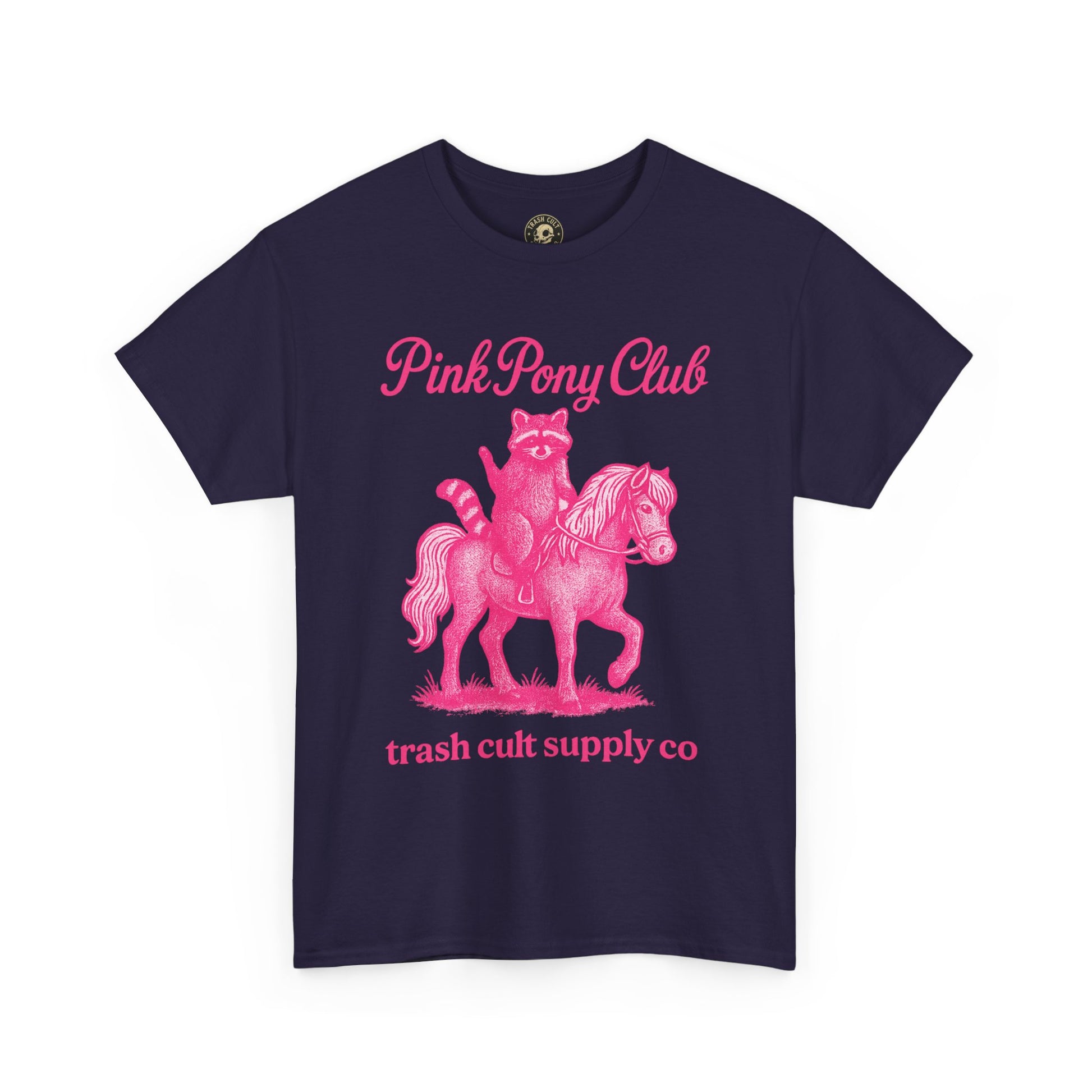 Pink Pony Club Raccoon Riding Pony Shirt – Vintage Hot Pink Halftone Tee by Trash Cult Supply Co