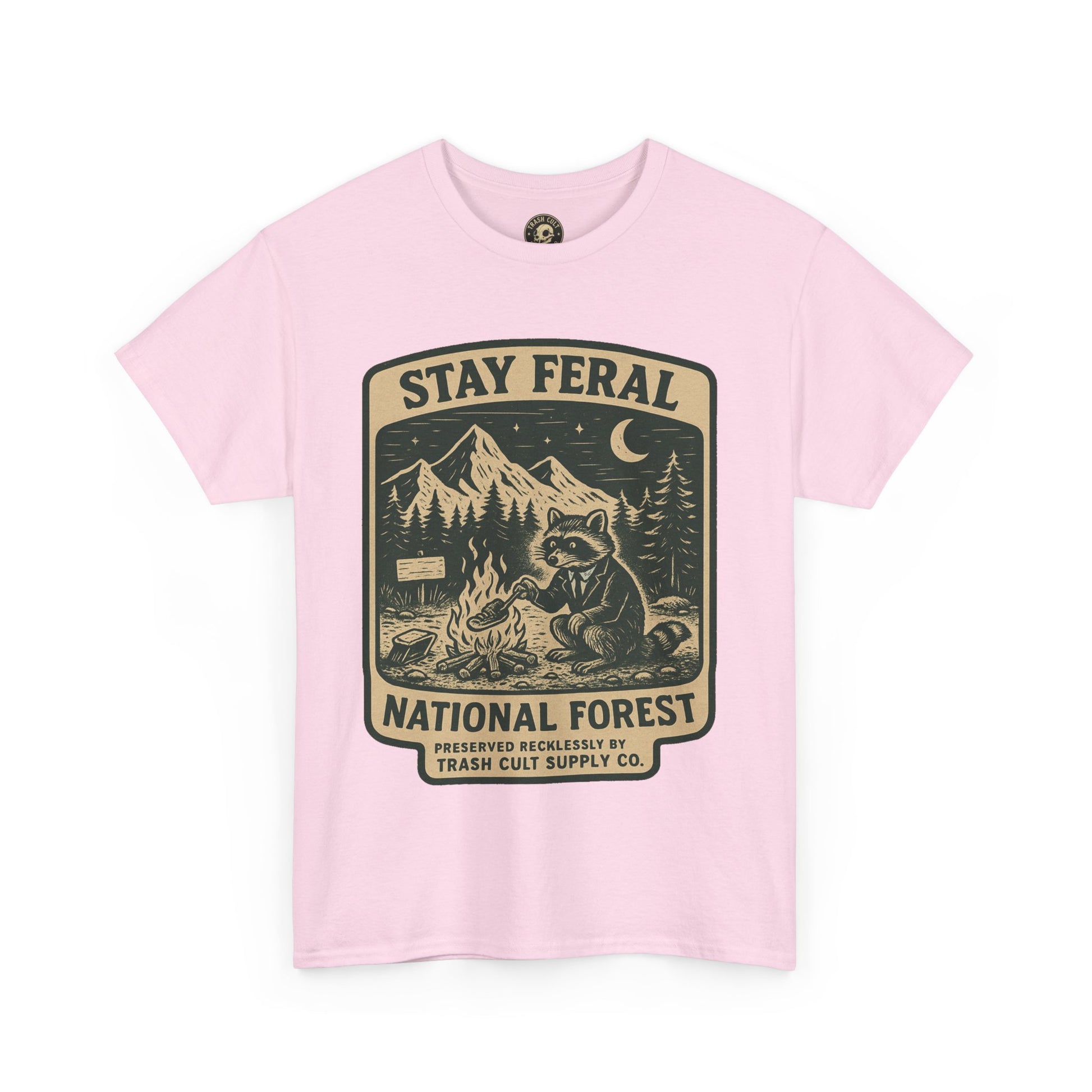 Stay Feral National Forest Shirt – Vintage Raccoon Camping Tee – Trash Cult Supply Co – Gildan 5000