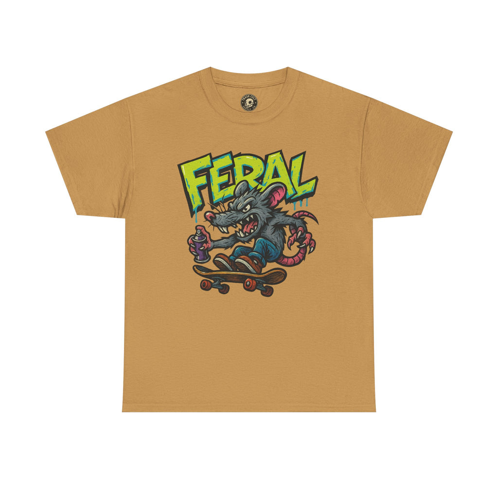 FERAL Graffiti Rat Skate Tee – Street Art Spray Can Mouse on Skateboard | Gildan 5000 Heavy Cotton Shirt