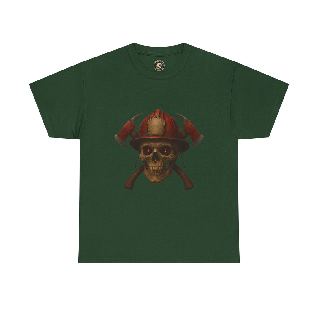 Skull Firefighter Tee, Unisex Heavy Cotton Shirt, Firefighter Gift, Halloween Costume T-Shirt, Unique Graphic Tee, Casual Wear