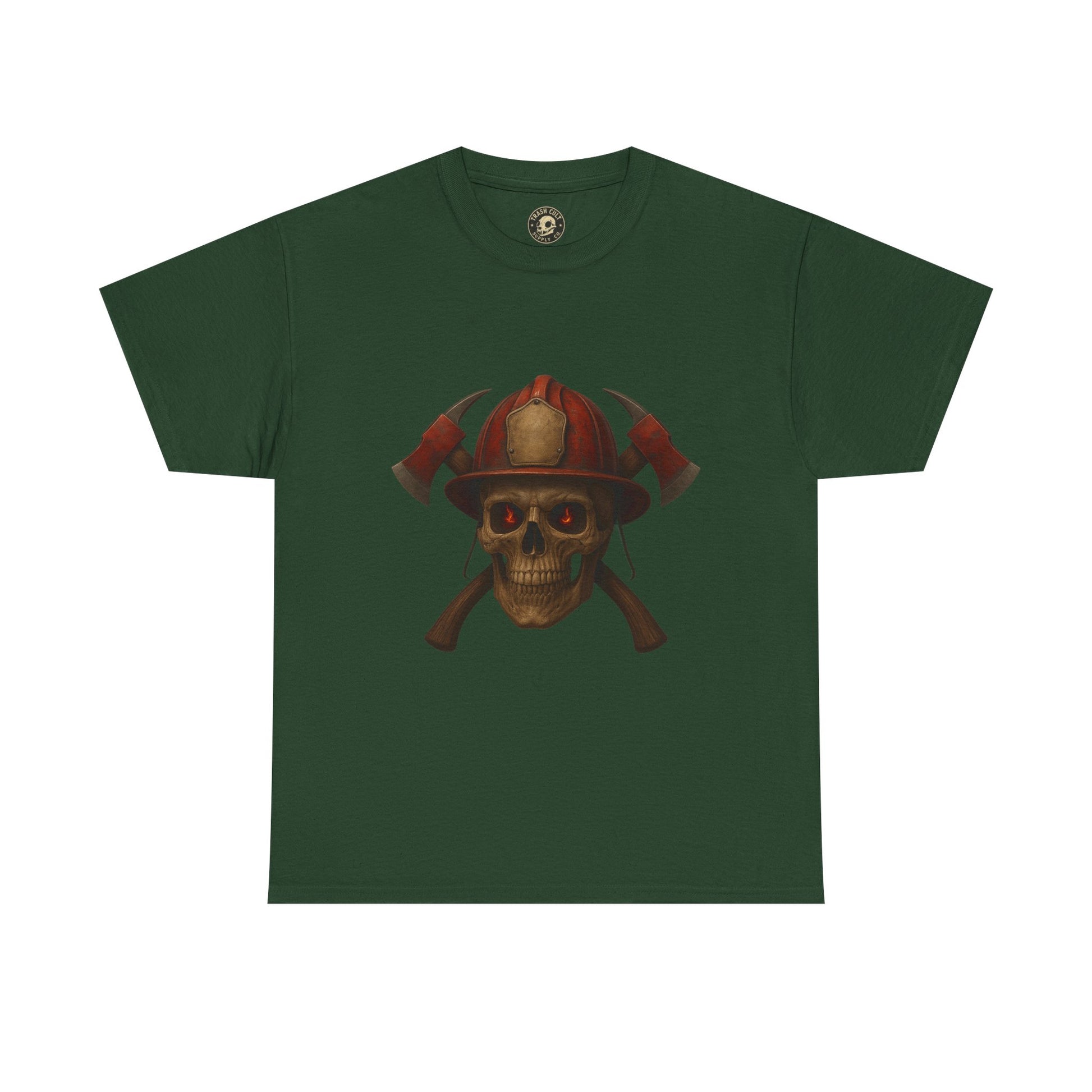 Skull Firefighter Tee, Unisex Heavy Cotton Shirt, Firefighter Gift, Halloween Costume T-Shirt, Unique Graphic Tee, Casual Wear