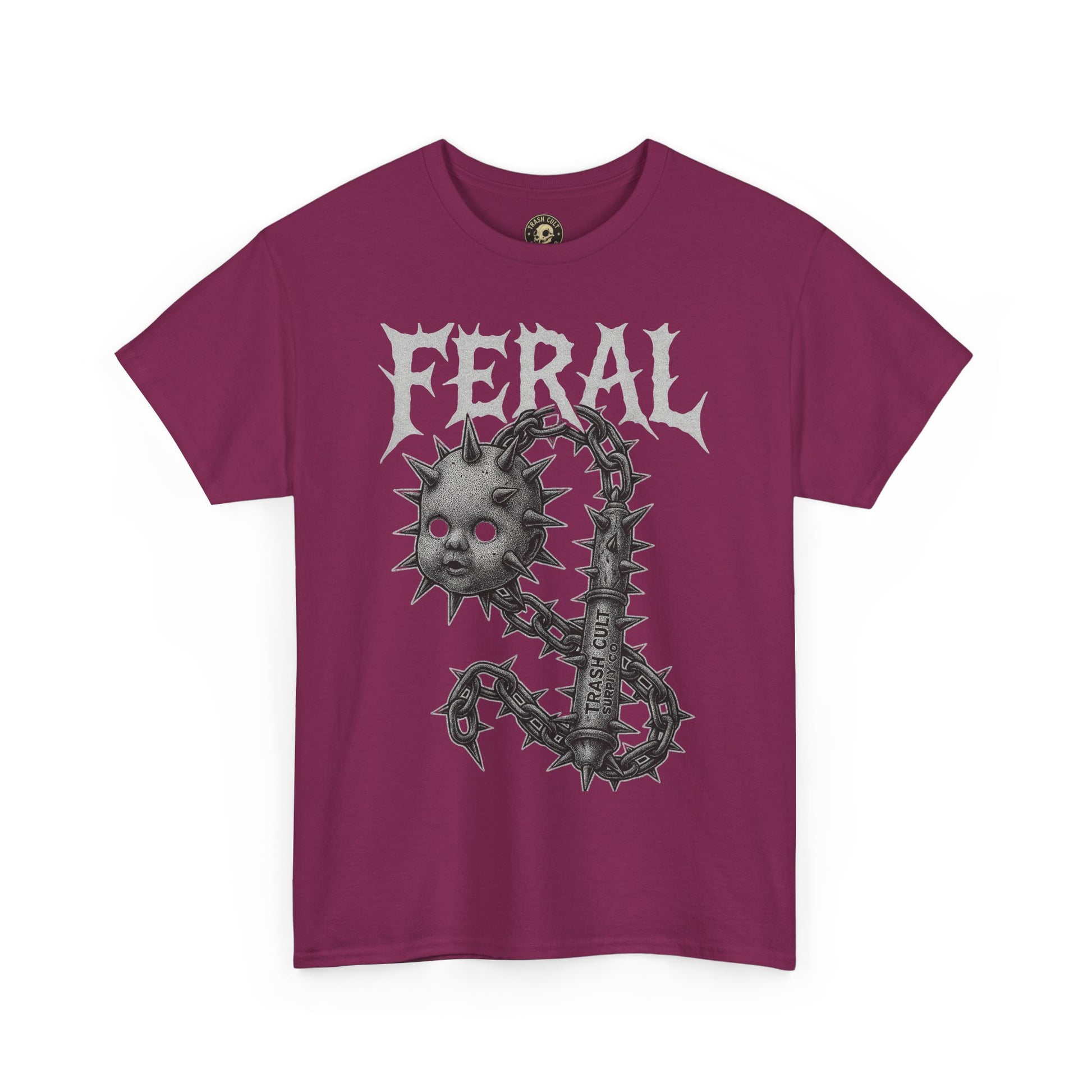 FERAL Spiked Doll Flail Tee – Halftone Gothic Weapon Shirt | Trash Cult Supply Co. | Gildan 5000