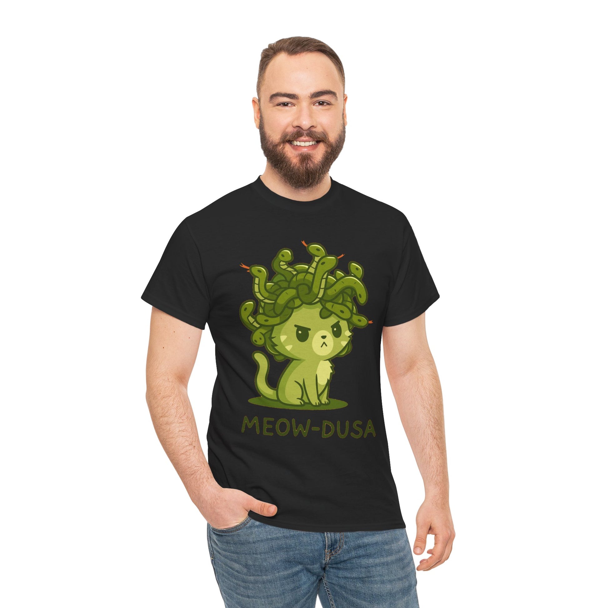 Meow-dusa Funny Cat Medusa T-Shirt – Gildan 5000 Heavy Cotton Tee