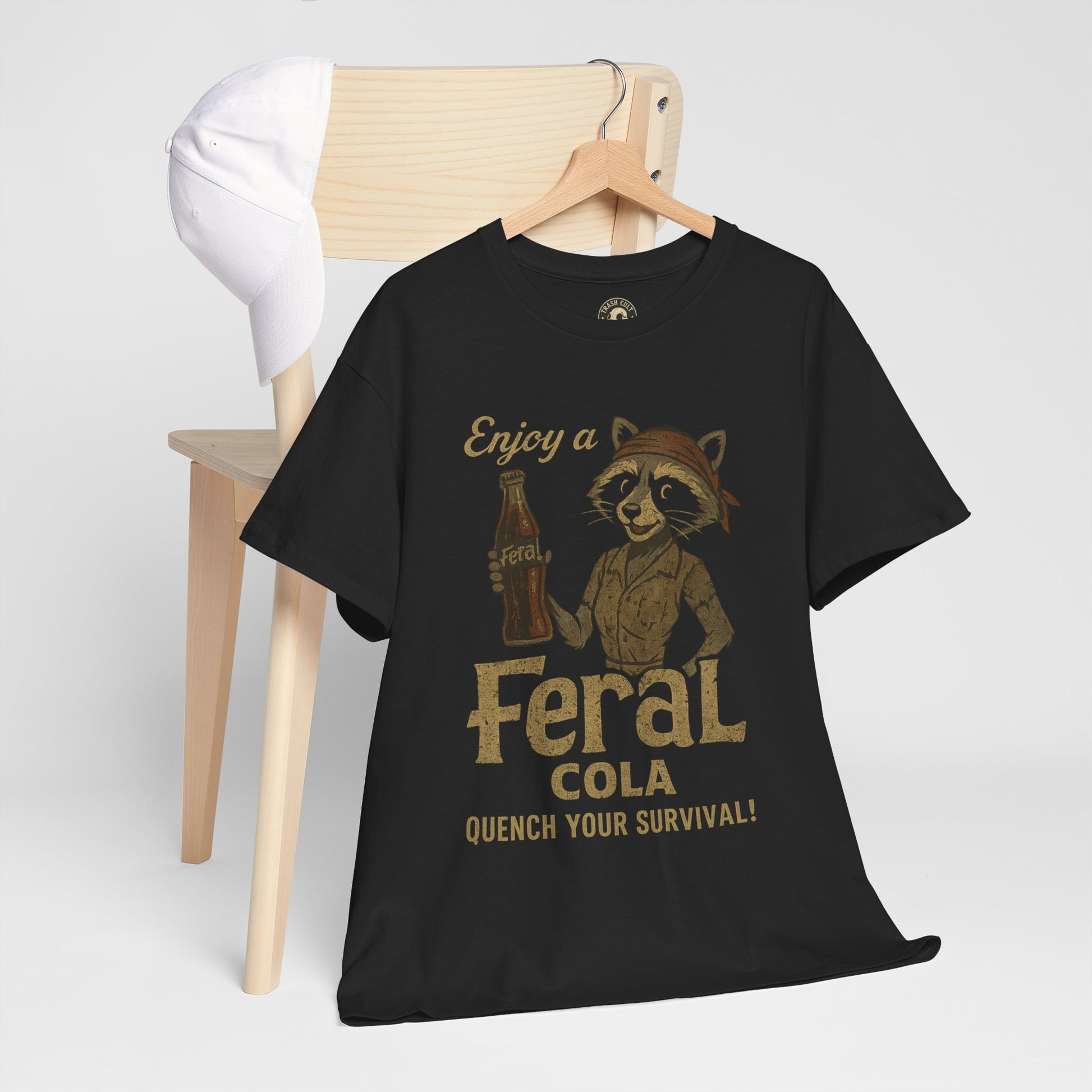 Feral Cola Shirt – Vintage Raccoon Parody Tee – Survival Humor on Gildan 5000
