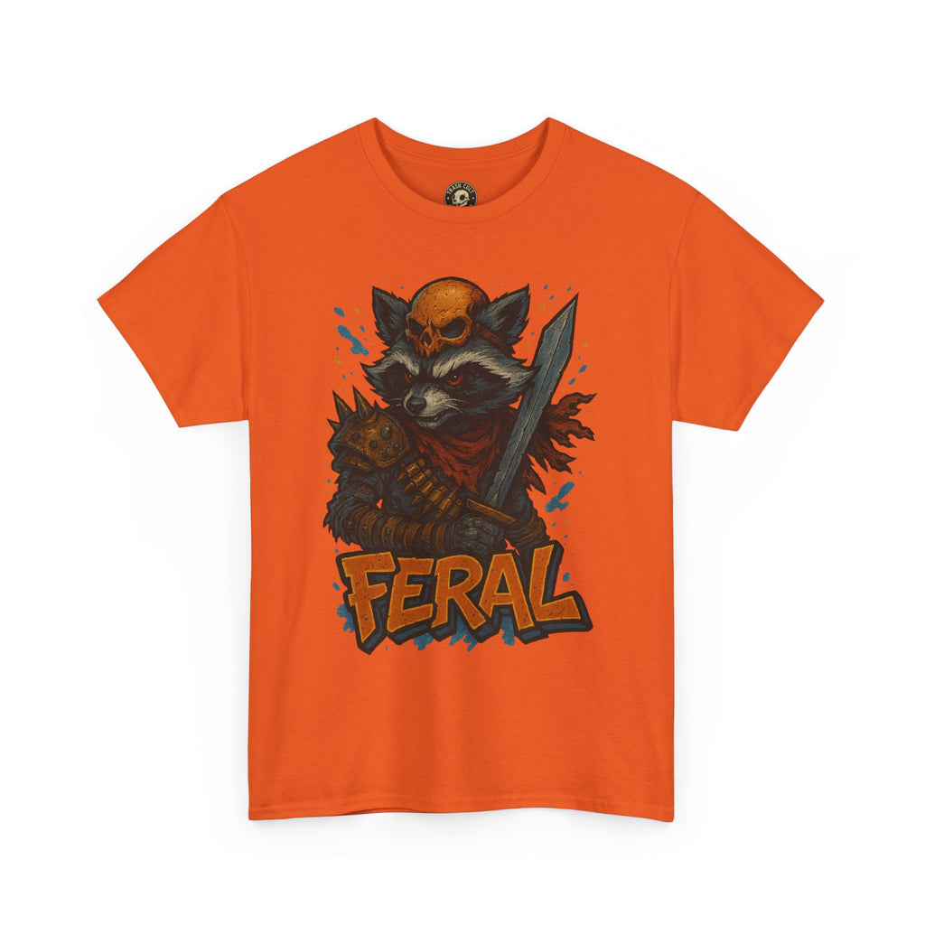 FERAL Raccoon Warlord Shirt – Graffiti Street Art Animal Tee | Bold Post-Apocalyptic Design on Gildan 5000