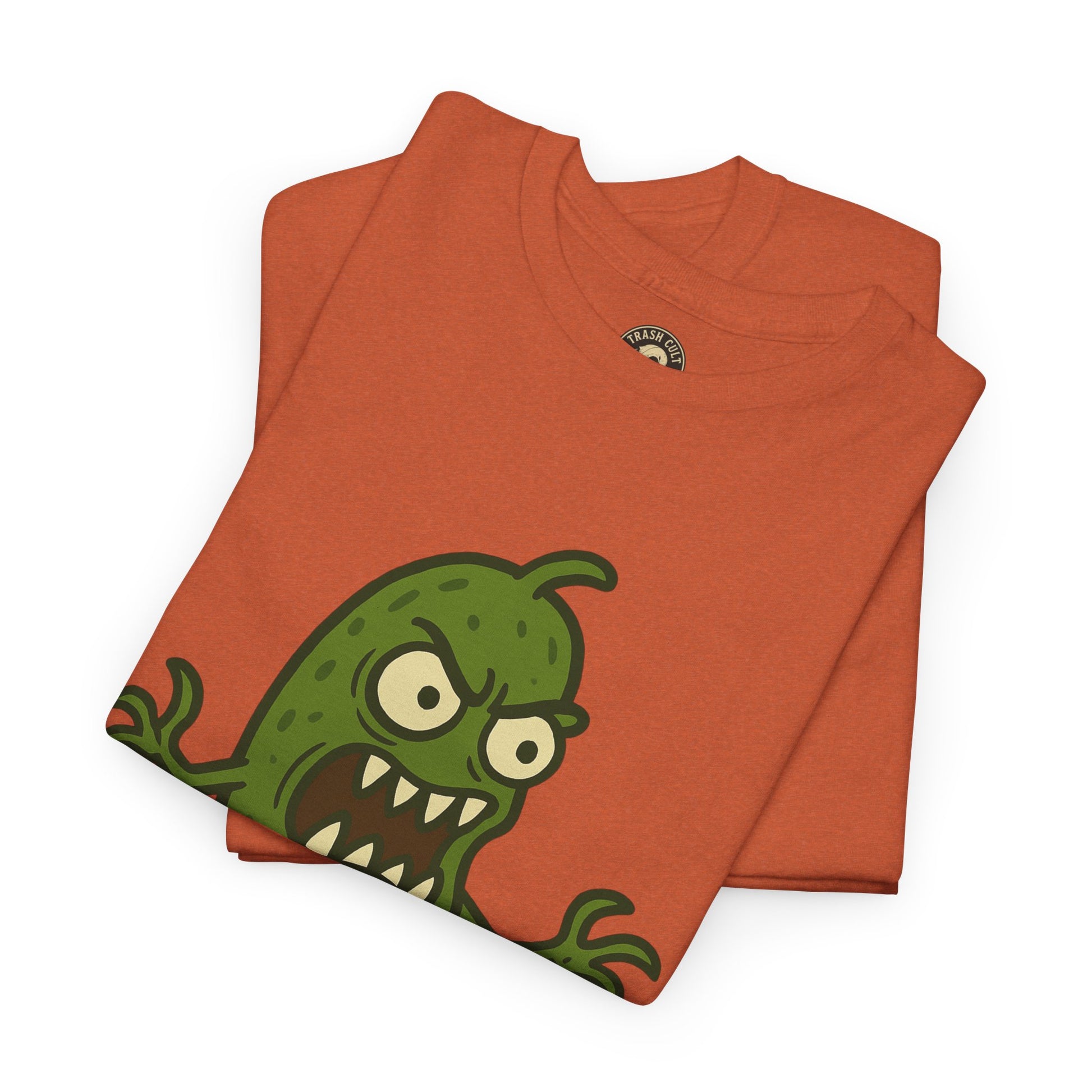 Feral Pickle Cartoon Tee – Trashcore Angry Pickle Shirt – Gildan 5000 Unisex Heavy Cotton