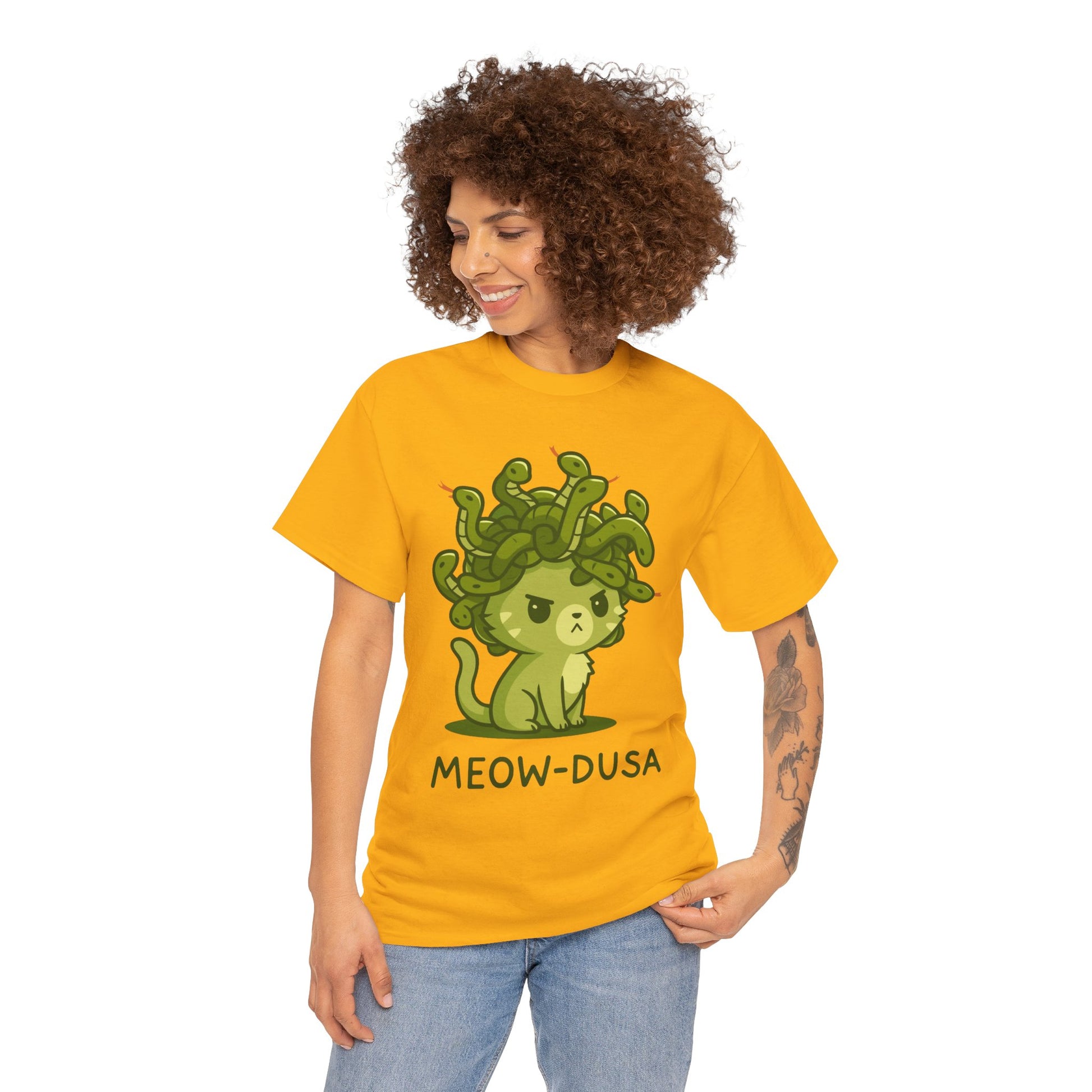 Meow-dusa Funny Cat Medusa T-Shirt – Gildan 5000 Heavy Cotton Tee