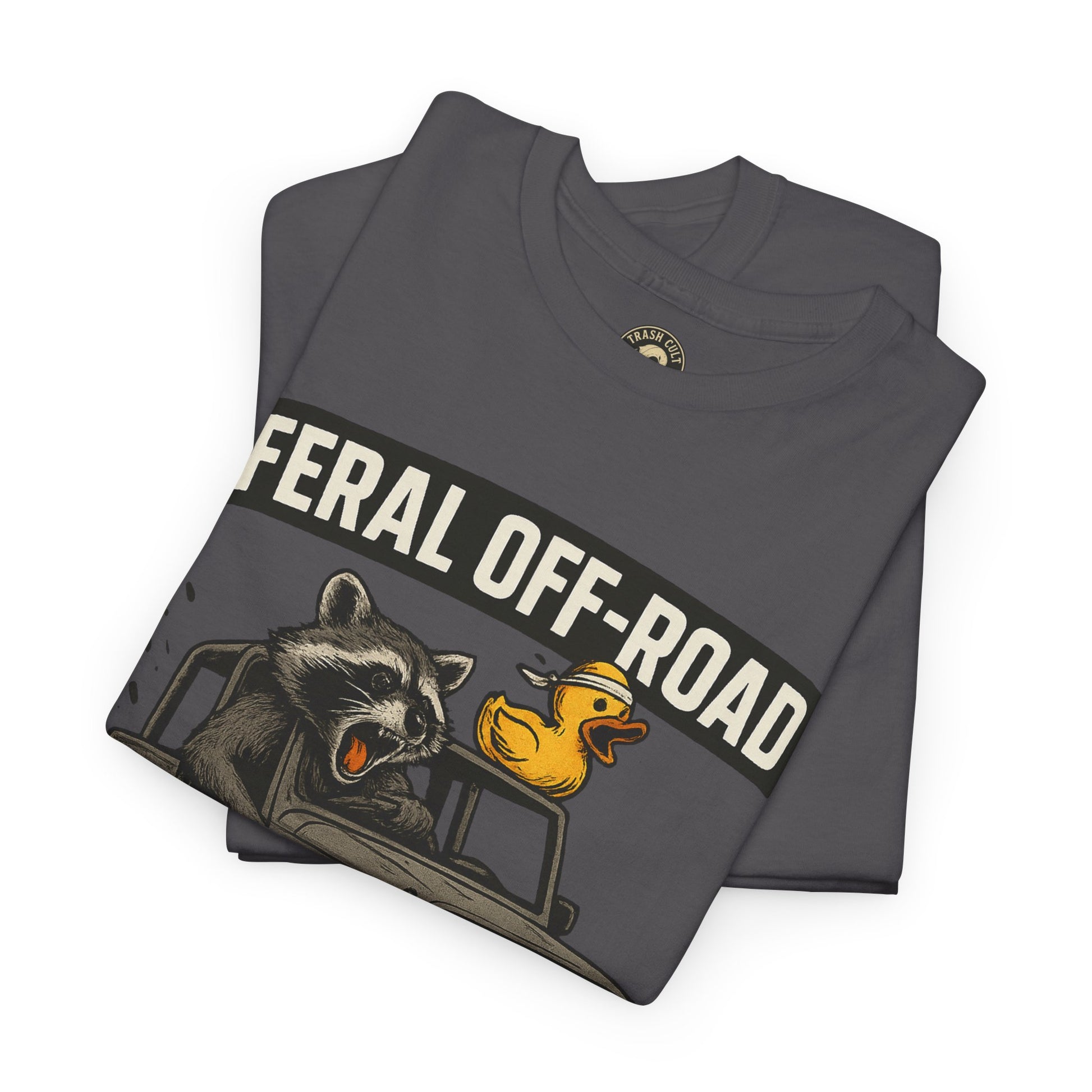 Feral Off-Road Raccoon Jeep Shirt – Mud Slinging Chaos | Trash Cult Supply Co | Gildan 5000 Tee