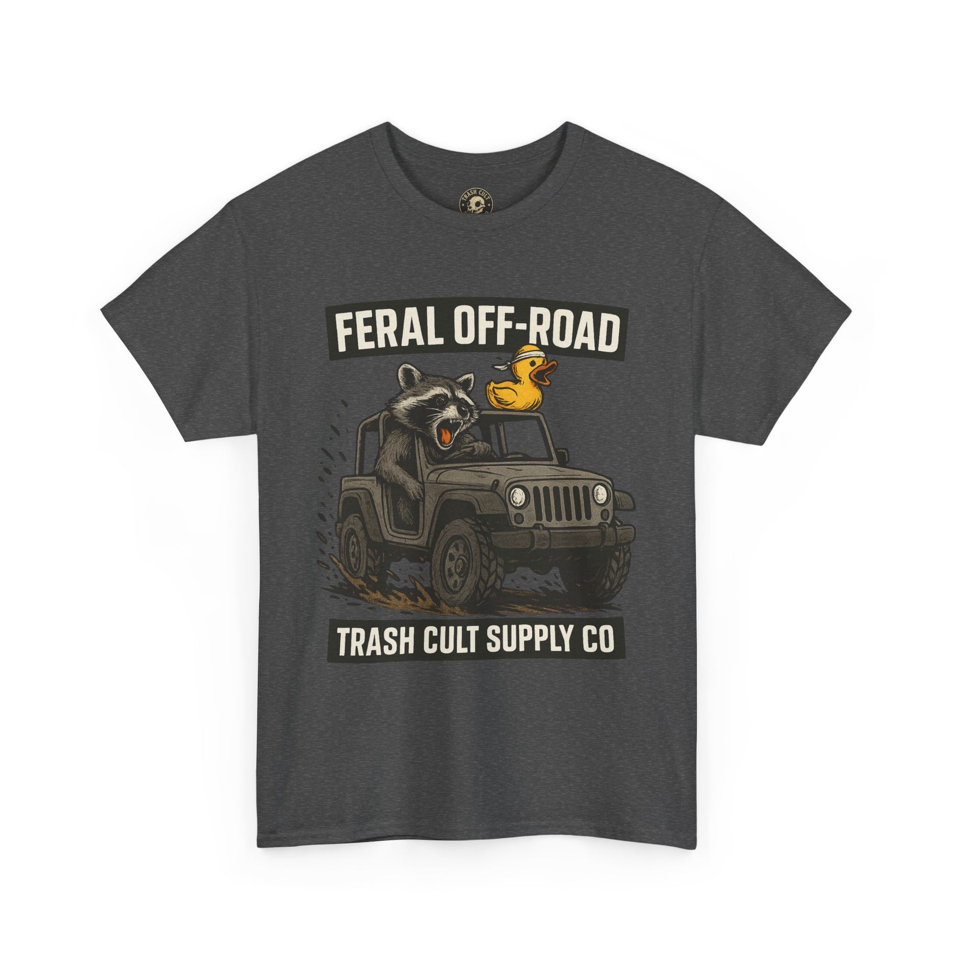 Feral Off-Road Raccoon Jeep Shirt – Mud Slinging Chaos | Trash Cult Supply Co | Gildan 5000 Tee