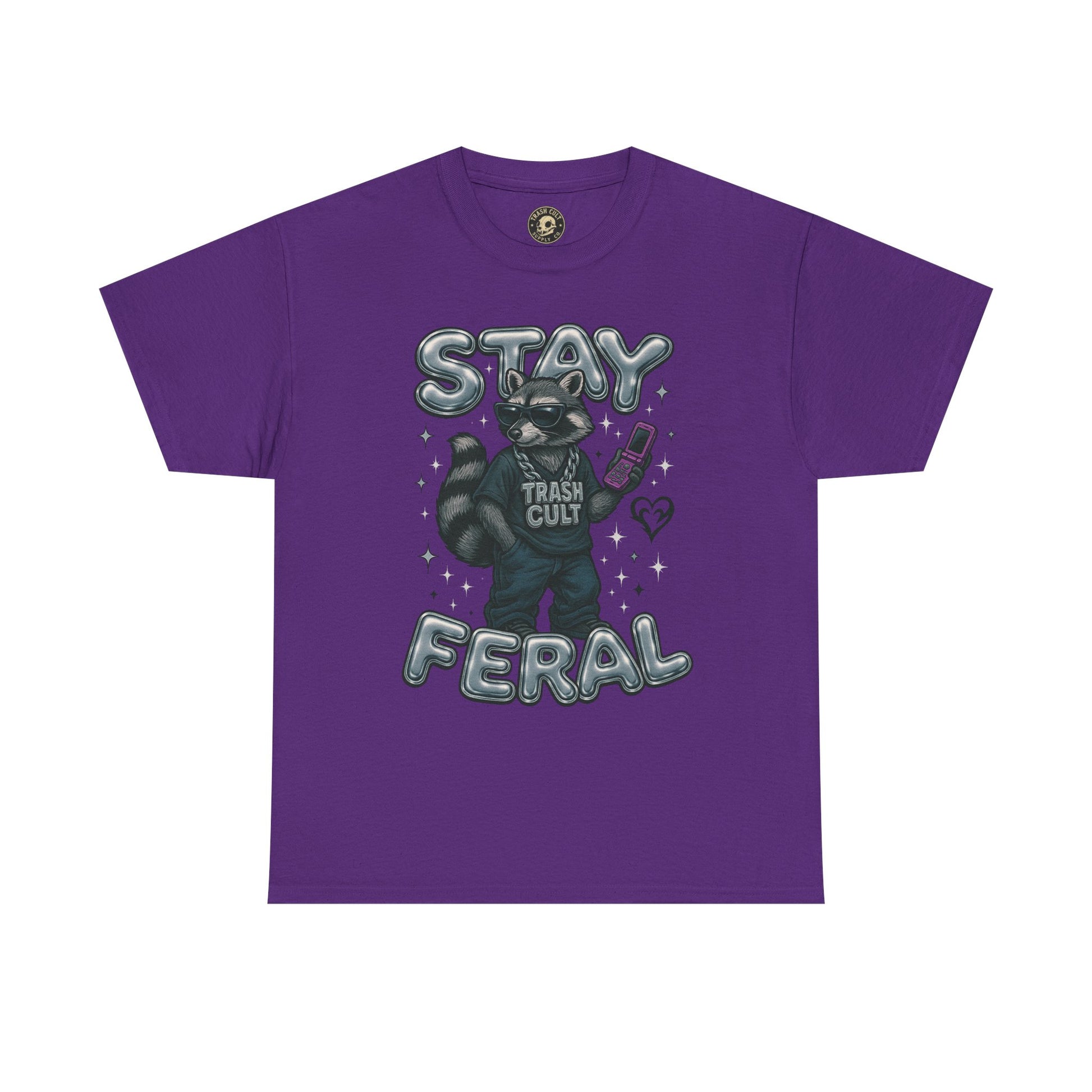 Stay Feral Chrome Raccoon Tee – Y2K Streetwear Trash Cult Shirt