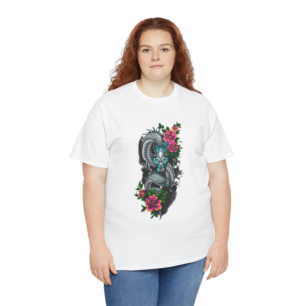Mythic Dragon & Peonies Tattoo T-Shirt – Lara Davenport x Trash Cult Supply Co. Collab (Gildan 5000)