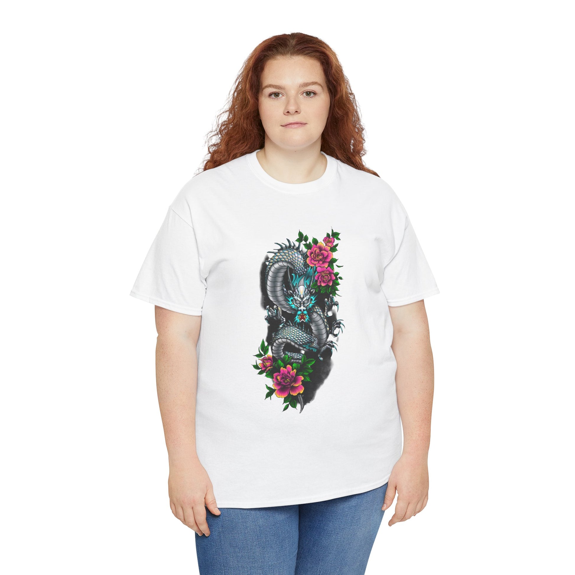 Mythic Dragon & Peonies Tattoo T-Shirt – Lara Davenport x Trash Cult Supply Co. Collab (Gildan 5000)