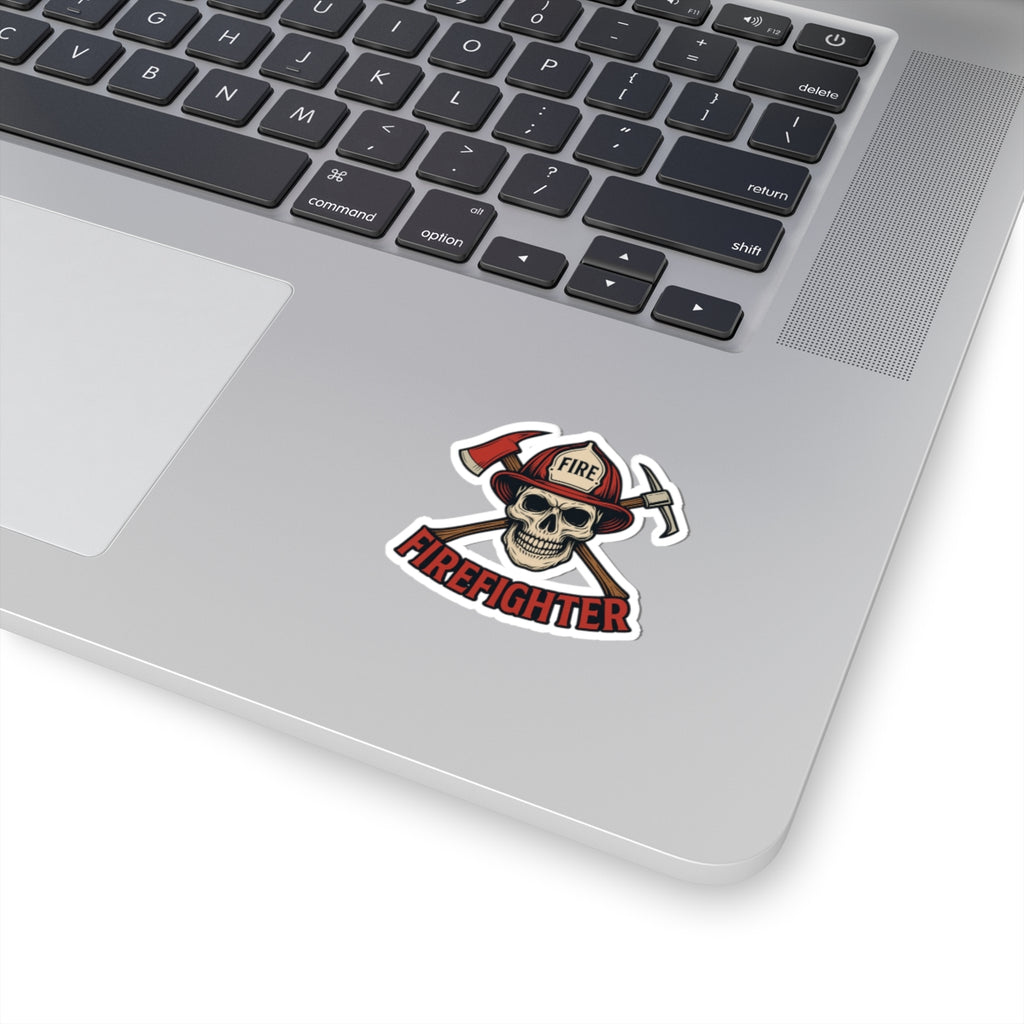 Badass Firefighter Skull Sticker – Fire Helmet & Axe | Red & Black First Responder Decal