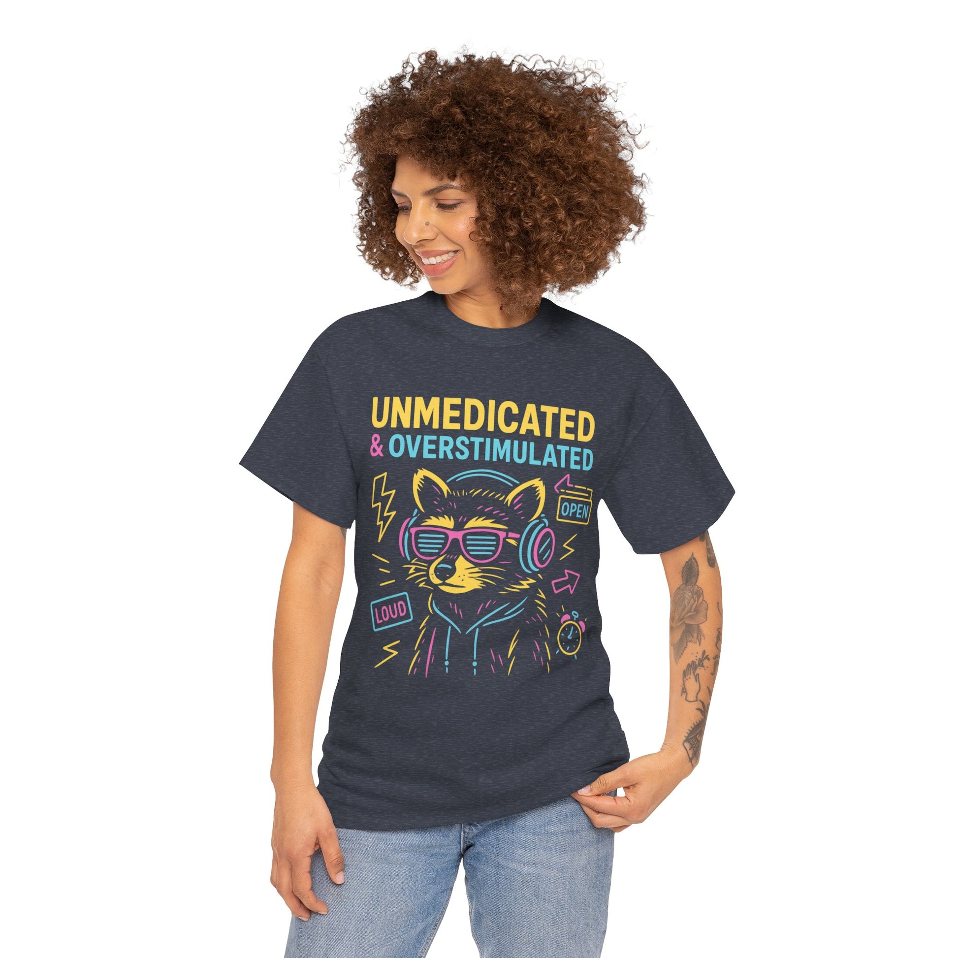 Unmedicated & Overstimulated Neon Raccoon ADHD Shirt – Trash Cult Supply Co. – Gildan 5000