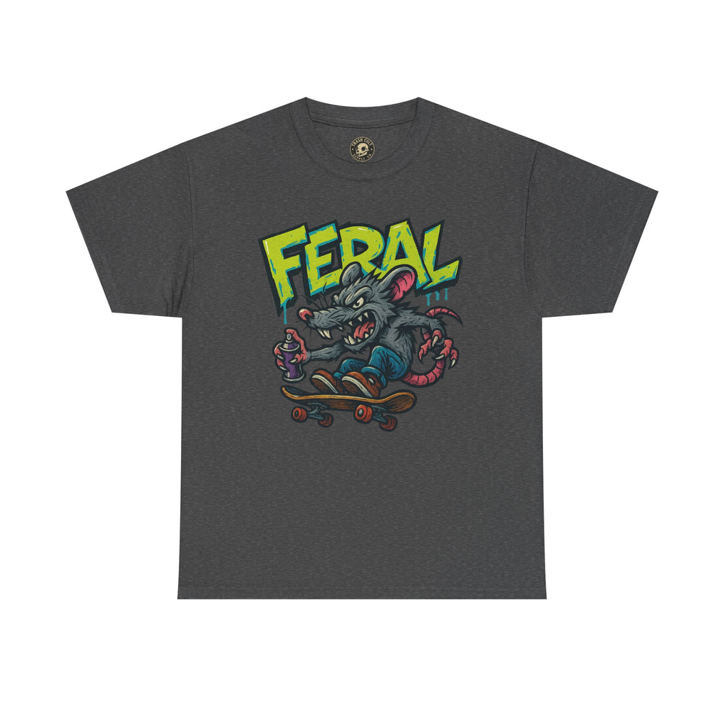FERAL Graffiti Rat Skate Tee – Street Art Spray Can Mouse on Skateboard | Gildan 5000 Heavy Cotton Shirt
