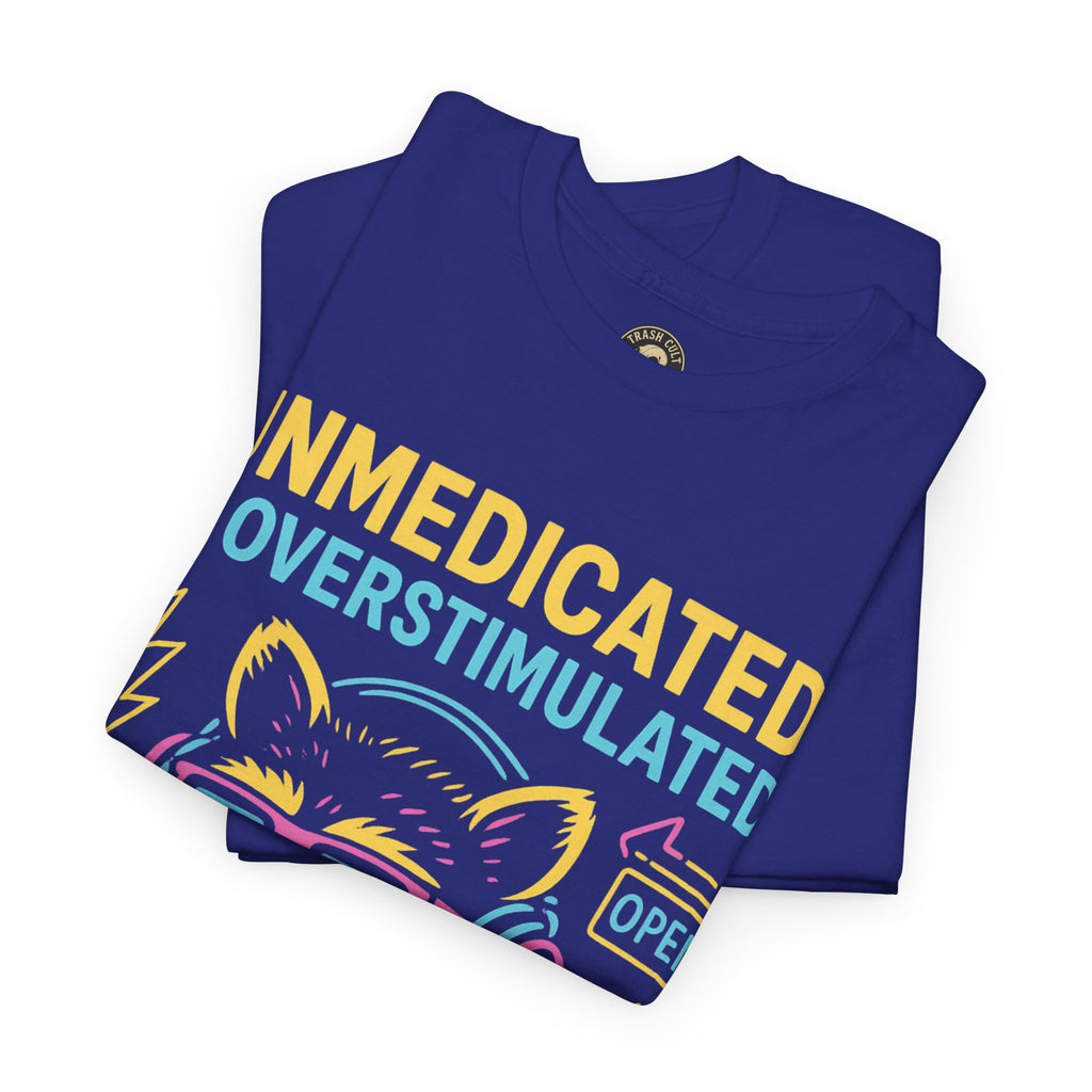 Unmedicated & Overstimulated Neon Raccoon ADHD Shirt – Trash Cult Supply Co. – Gildan 5000