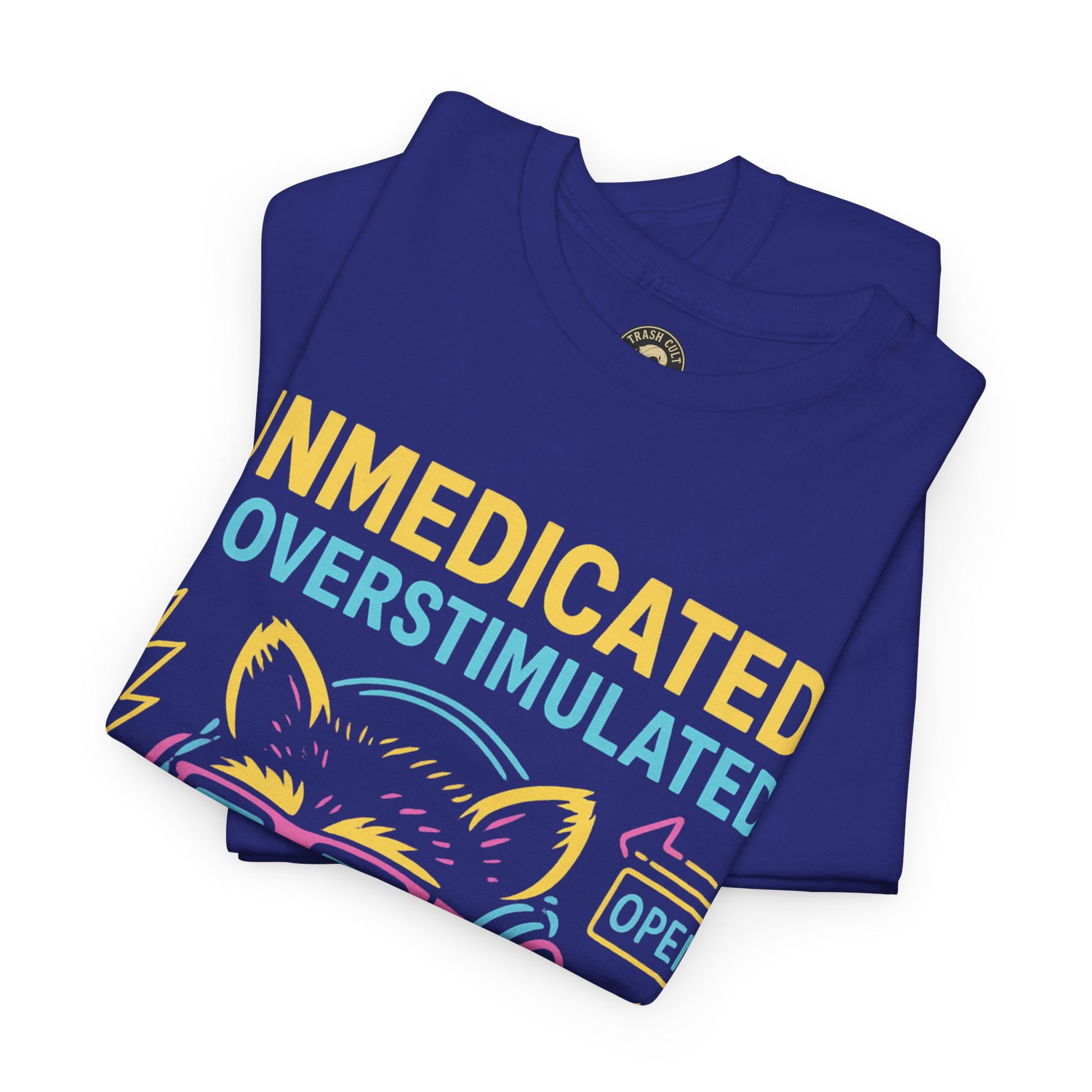 Unmedicated & Overstimulated Neon Raccoon ADHD Shirt – Trash Cult Supply Co. – Gildan 5000