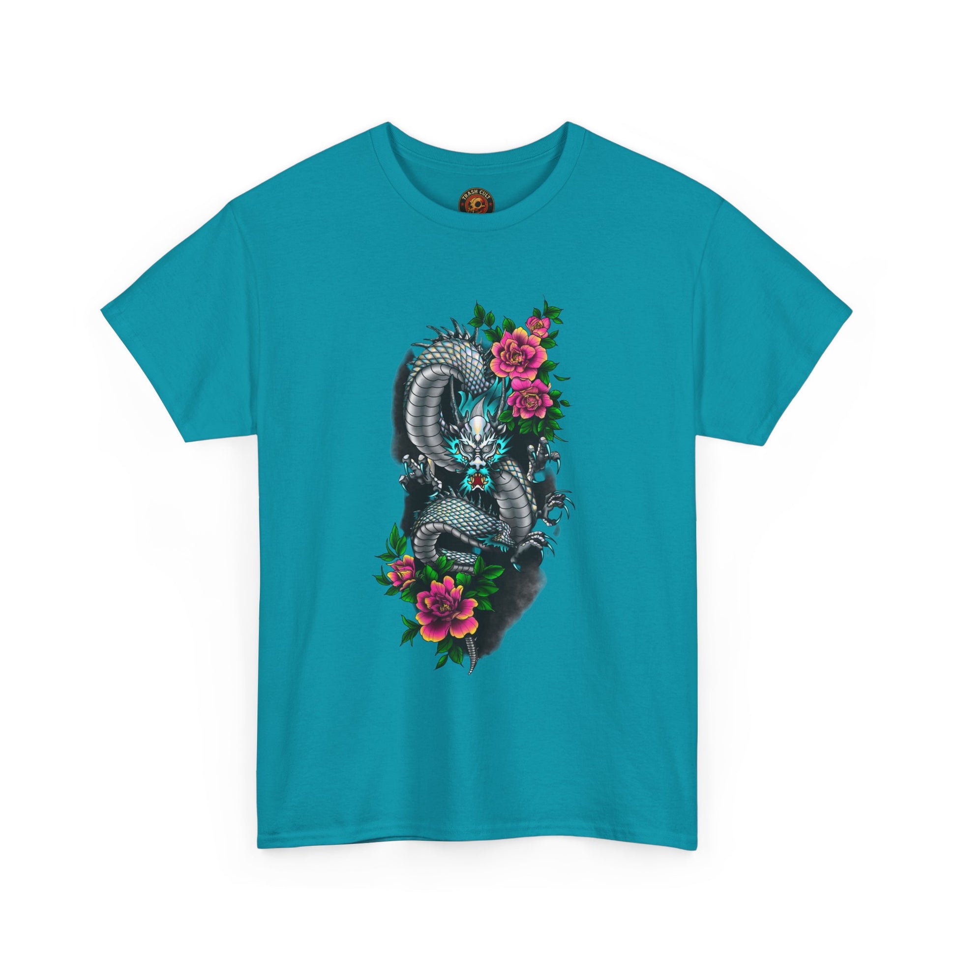 Mythic Dragon & Peonies Tattoo T-Shirt – Lara Davenport x Trash Cult Supply Co. Collab (Gildan 5000)