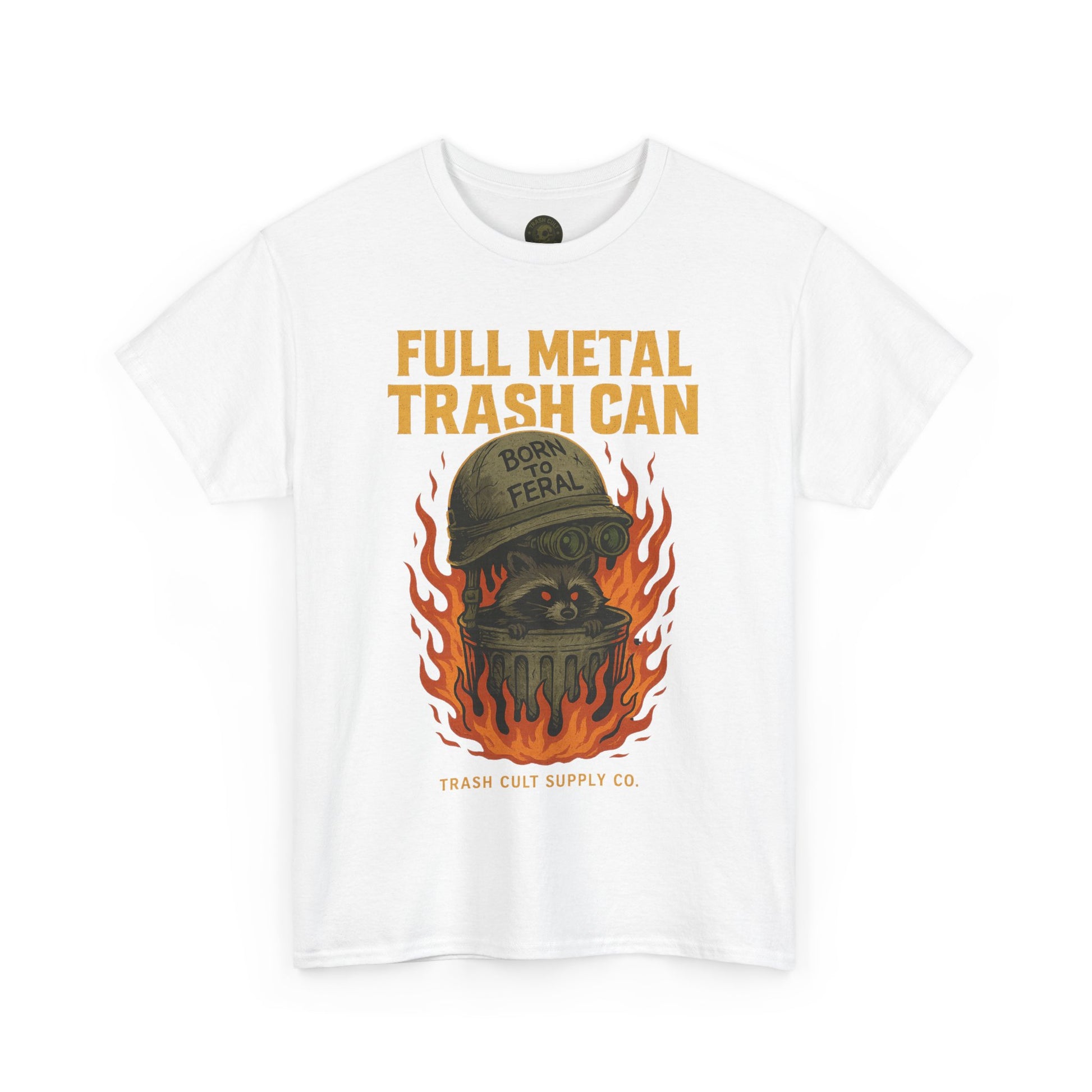 Full Metal Trash Can T-Shirt – Born to Feral Raccoon Graphic | Trash Cult Supply Co. | Gildan 5000 Tee