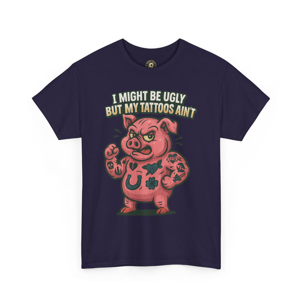 Funny Pig Tattoo Unisex Heavy Cotton Tee, Graphic Shirt, Gift for Tattoo Lovers, Casual Wear, Humor Tees