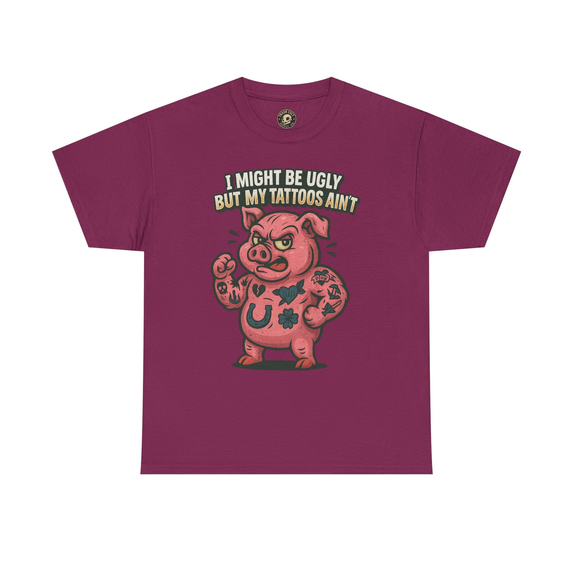 Funny Pig Tattoo Unisex Heavy Cotton Tee, Graphic Shirt, Gift for Tattoo Lovers, Casual Wear, Humor Tees