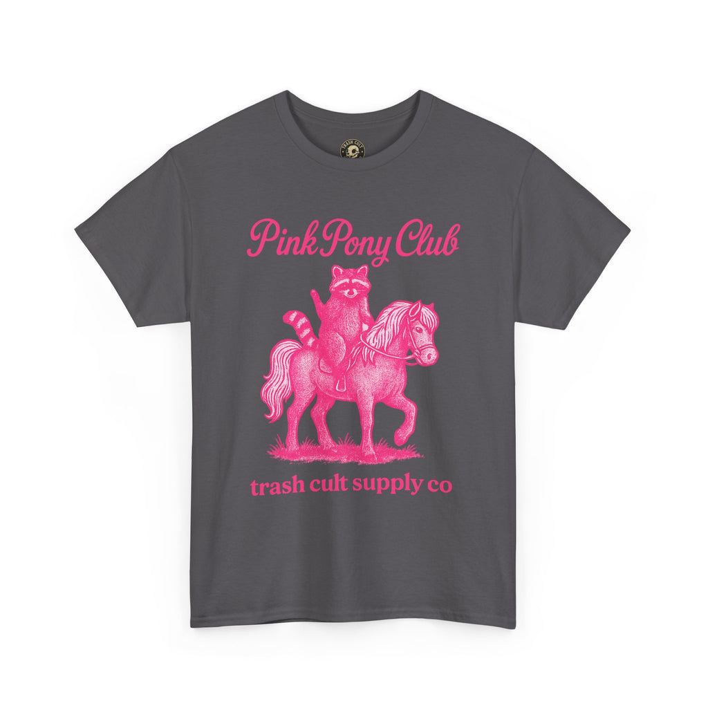 Pink Pony Club Raccoon Riding Pony Shirt – Vintage Hot Pink Halftone Tee by Trash Cult Supply Co