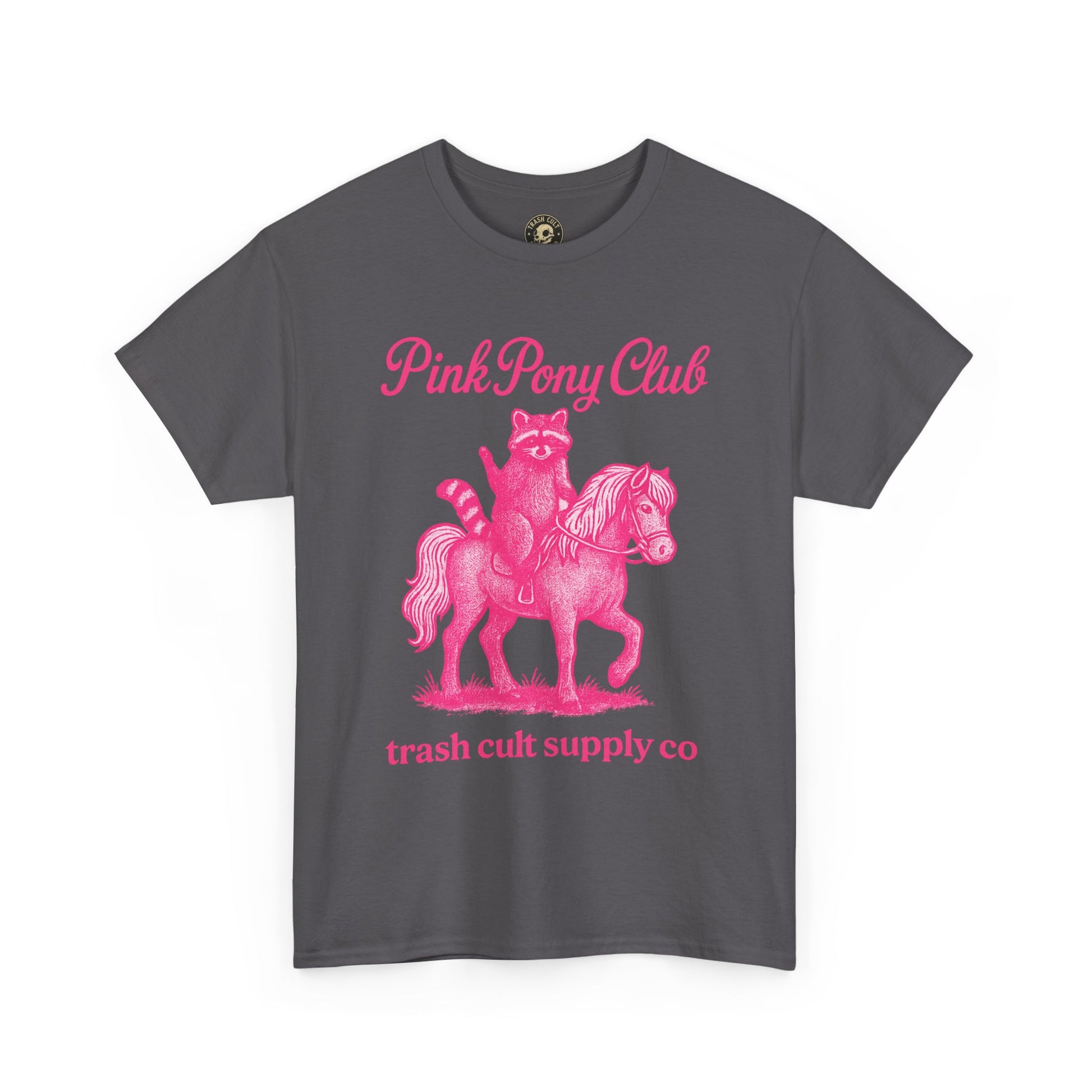 Pink Pony Club Raccoon Riding Pony Shirt – Vintage Hot Pink Halftone Tee by Trash Cult Supply Co
