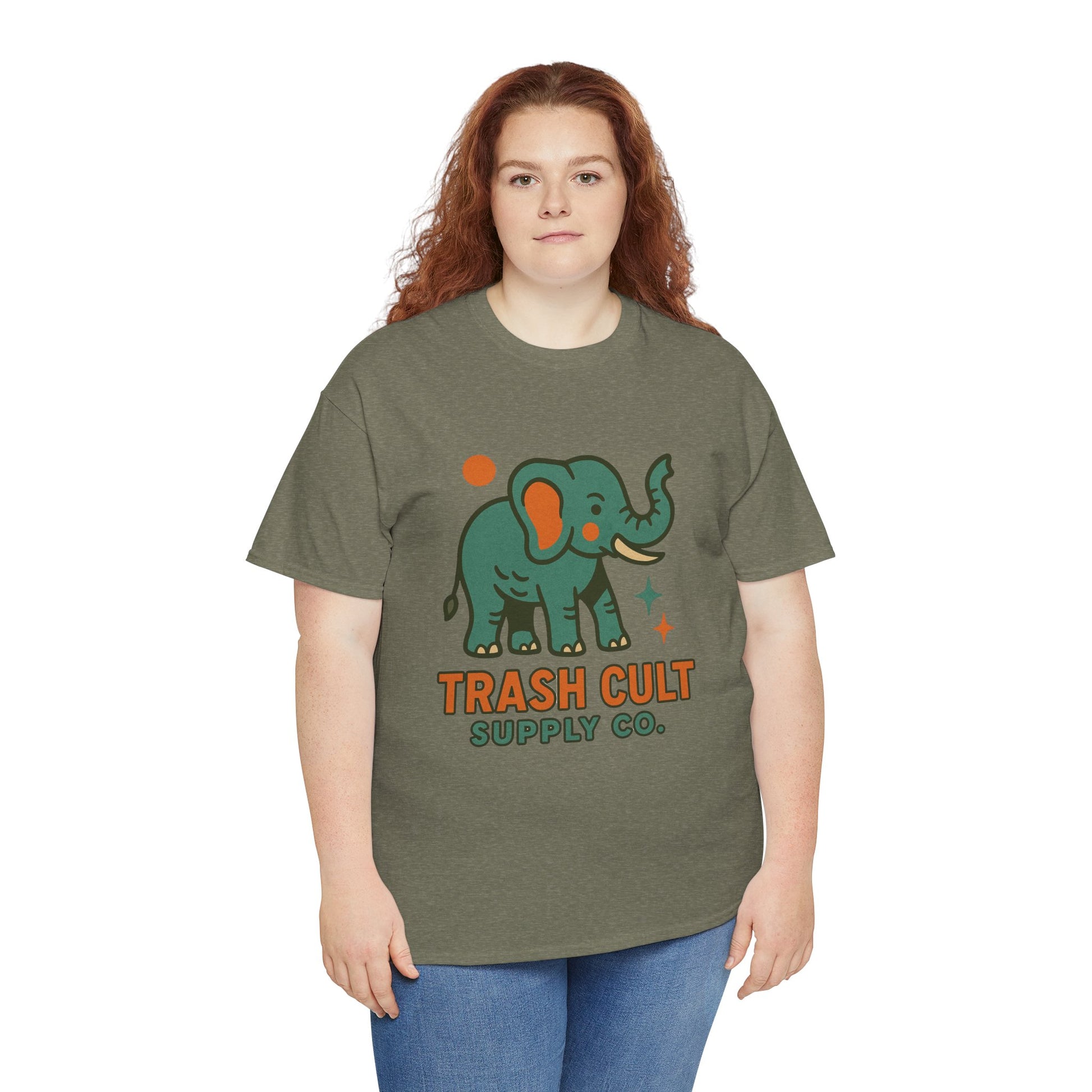 Trash Cult Elephant Unisex Heavy Cotton Tee, Eco-Friendly Shirt, Cool Casual Tee, Gift for Animal Lovers, Vintage Style T-Shirt