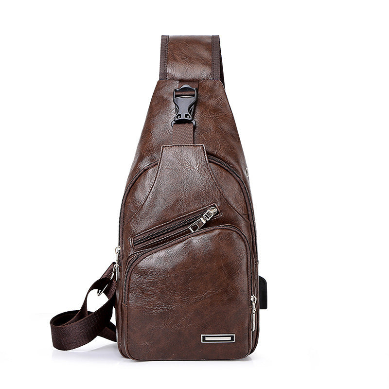 Men’s PU Leather Chest Bag – Vintage Sling Crossbody Pack with Phone Pocket – Casual Medium Shoulder Bag