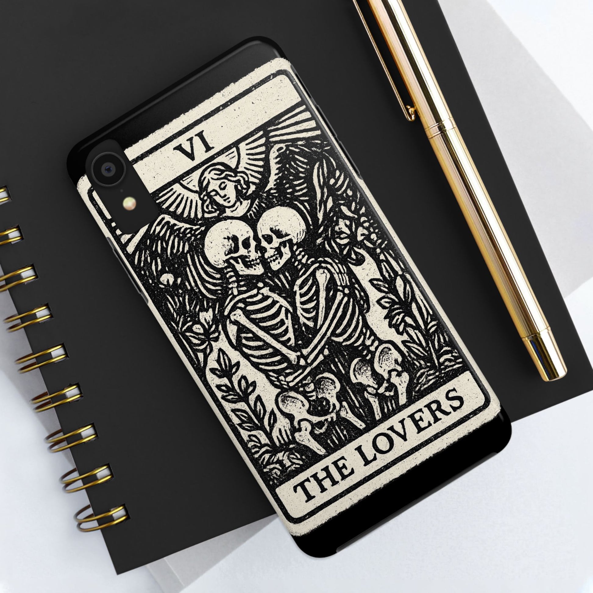 Tough Phone Case with Skeleton Lovers Design, Gothic Phone Cover, Unique Couples Gift, Halloween Accessory, Edgy Tech Design