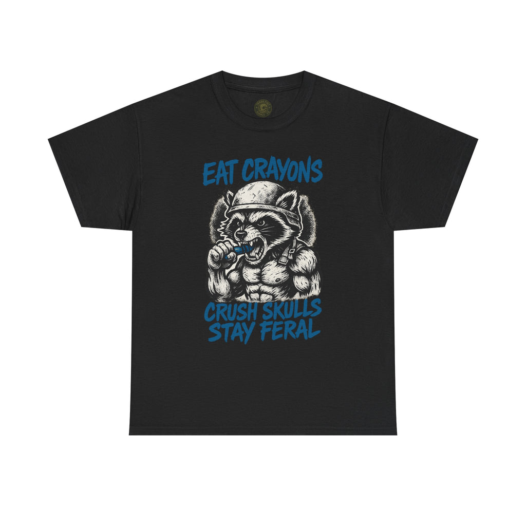 Eat Crayons Crush Skulls Stay Feral Military Raccoon Shirt – Gildan 5000