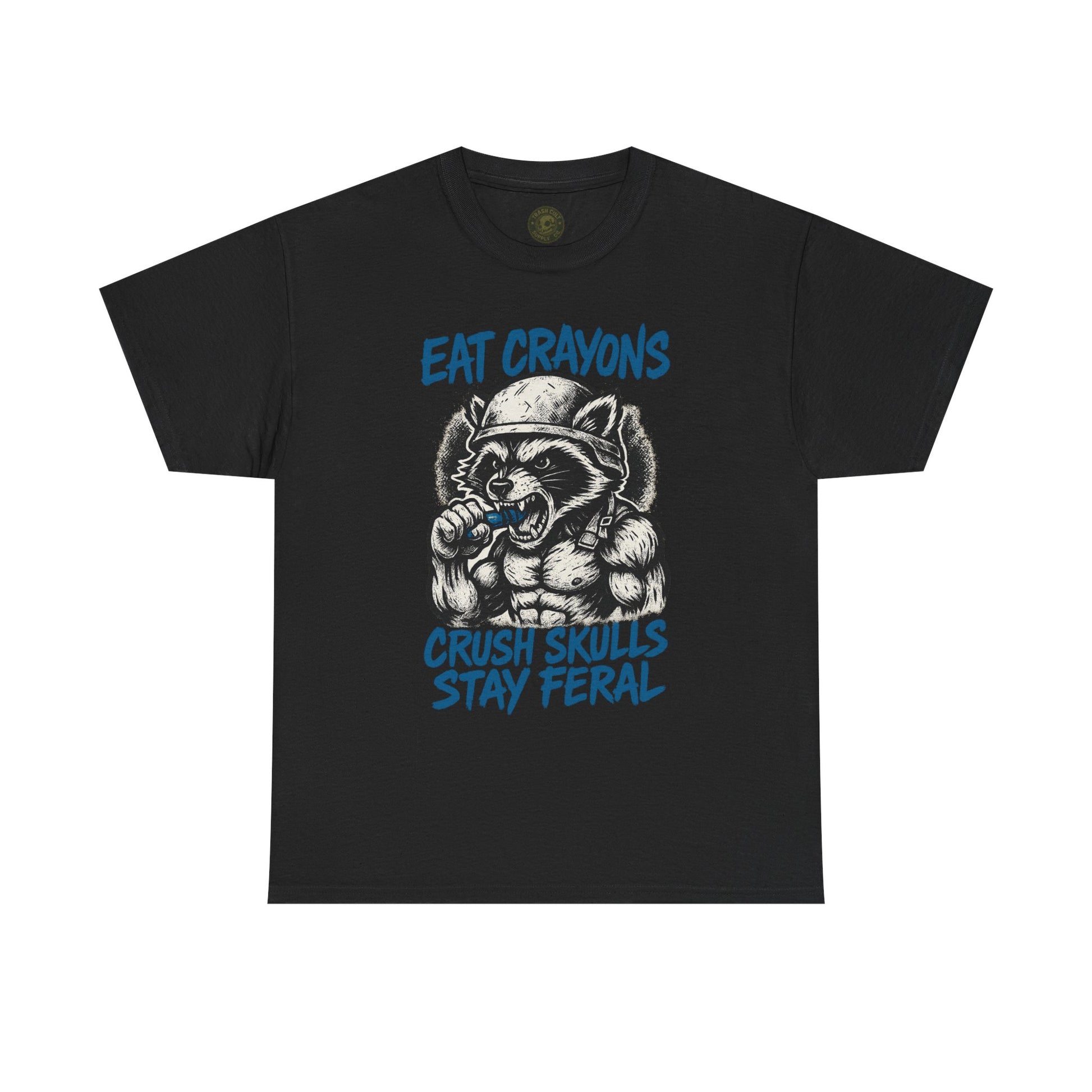 Eat Crayons Crush Skulls Stay Feral Military Raccoon Shirt – Gildan 5000