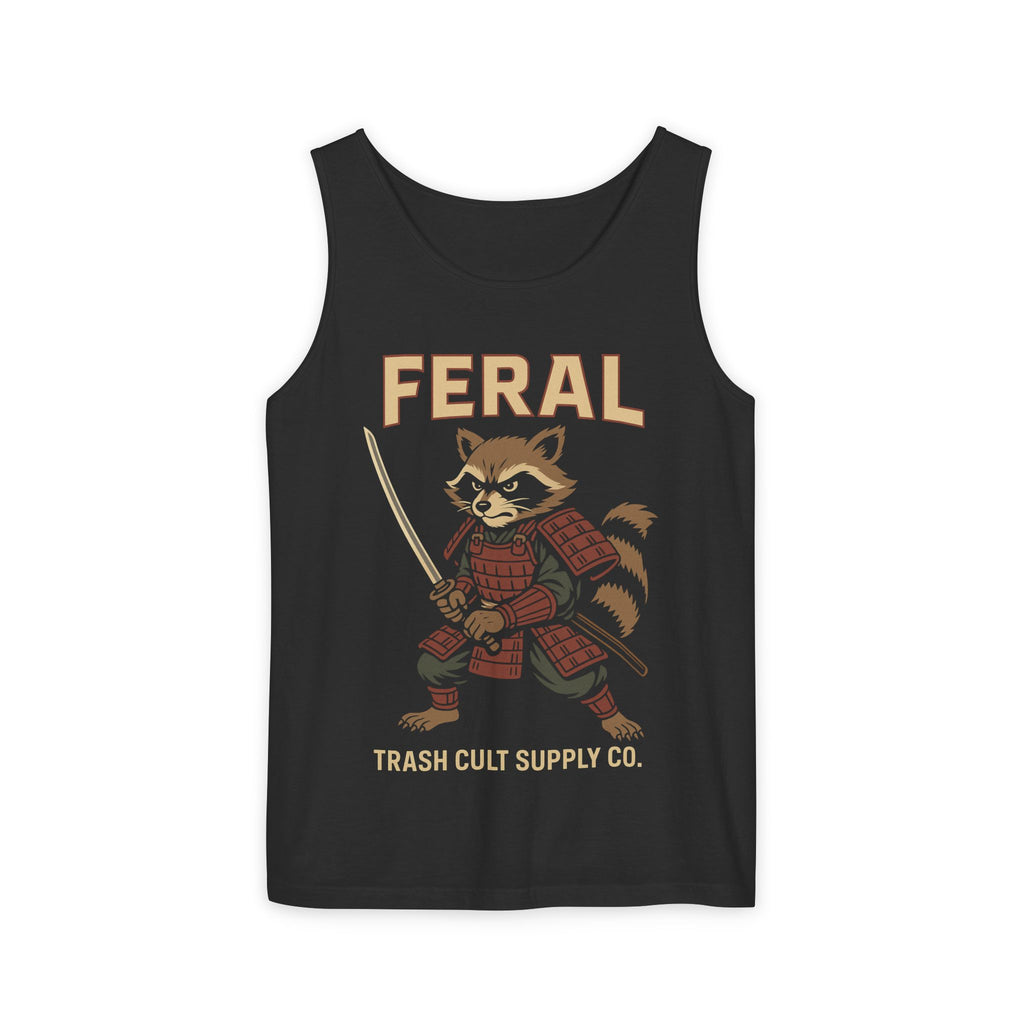 Feral Samurai Raccoon Tank Top, Unisex Graphic Tee, Summer Shirt, Gift for Animal Lovers, Trendy Outdoor Wear