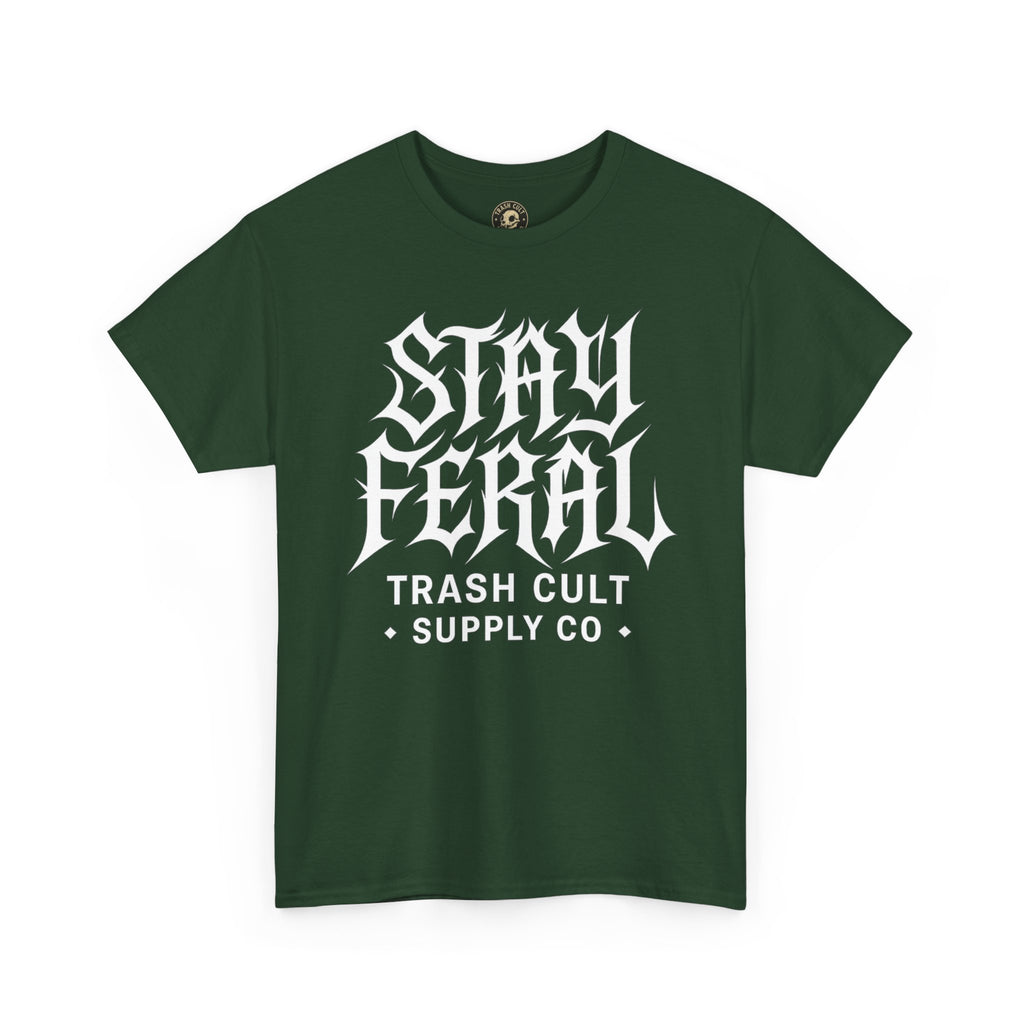 Unisex Heavy Cotton Tee - Stay Feral Graphic Tee, Streetwear Shirt, Gift for Wild Spirits, Eco-Friendly Casualwear, Summer Fashion