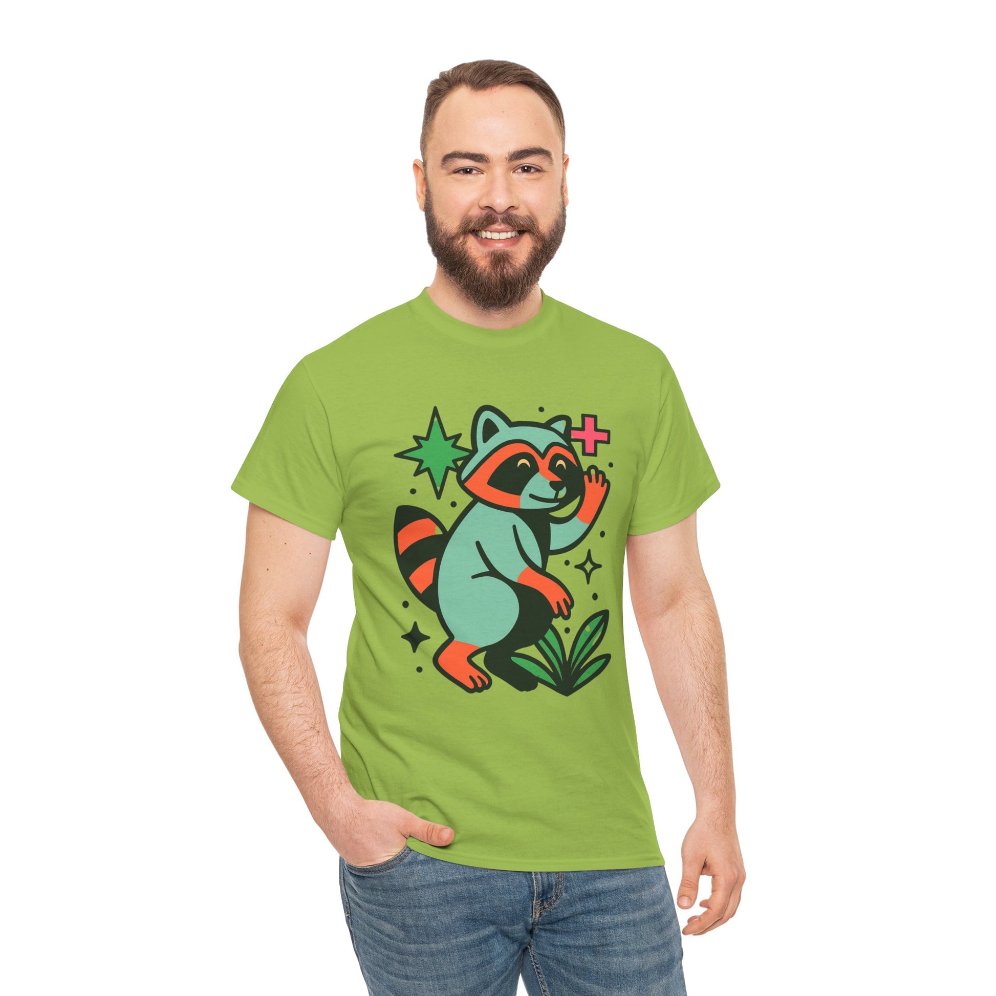 Playful Raccoon Unisex Heavy Cotton Tee | Cute Animal Shirt for Nature Lovers, Graphic Tee, Gift for Kids, Casual Wear, Eco-Friendly