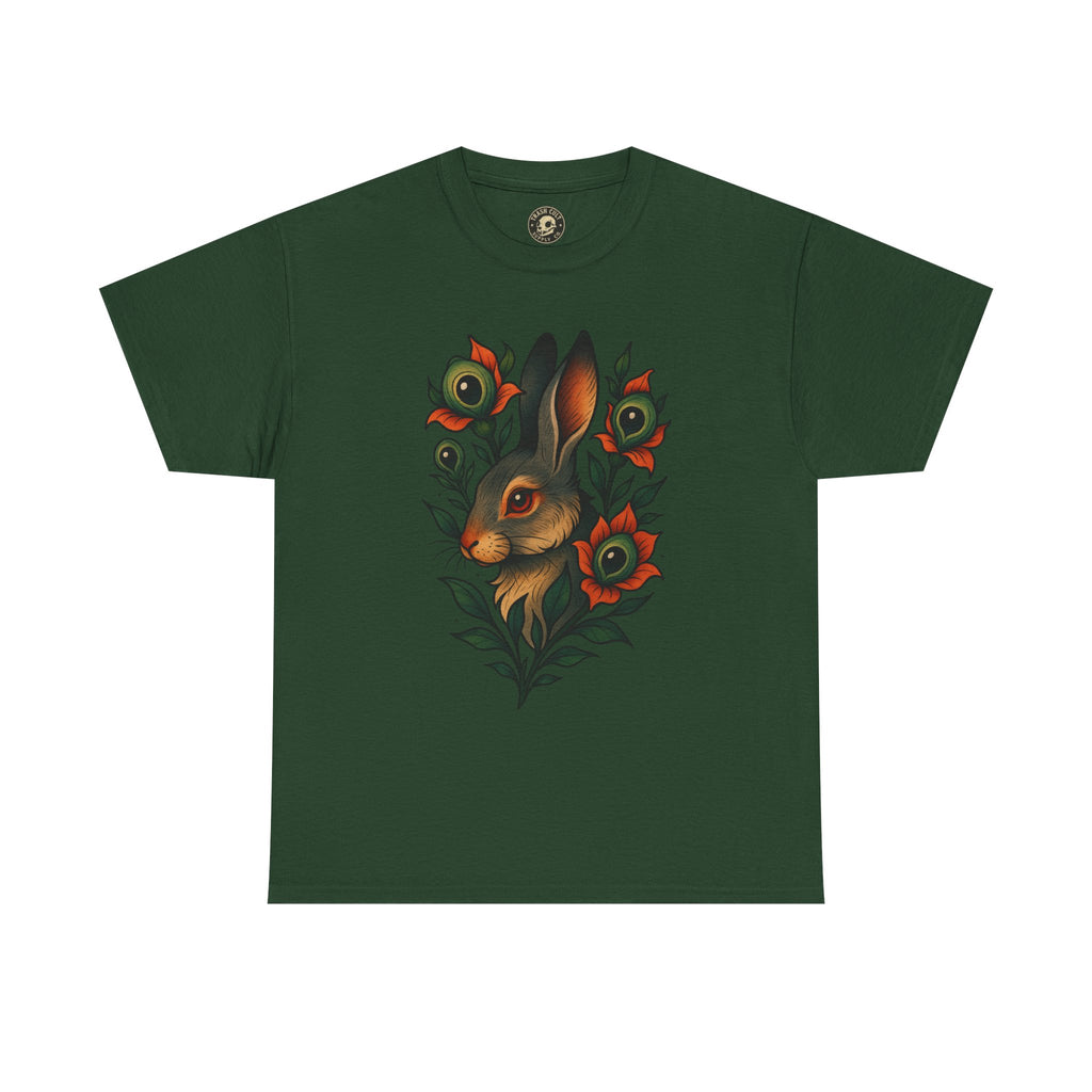 Whimsical Rabbit Floral Tee, Nature Lover Gift, Casual Wear, Eco-Friendly Fashion, Unique Graphic T-Shirt, Year-Round Style