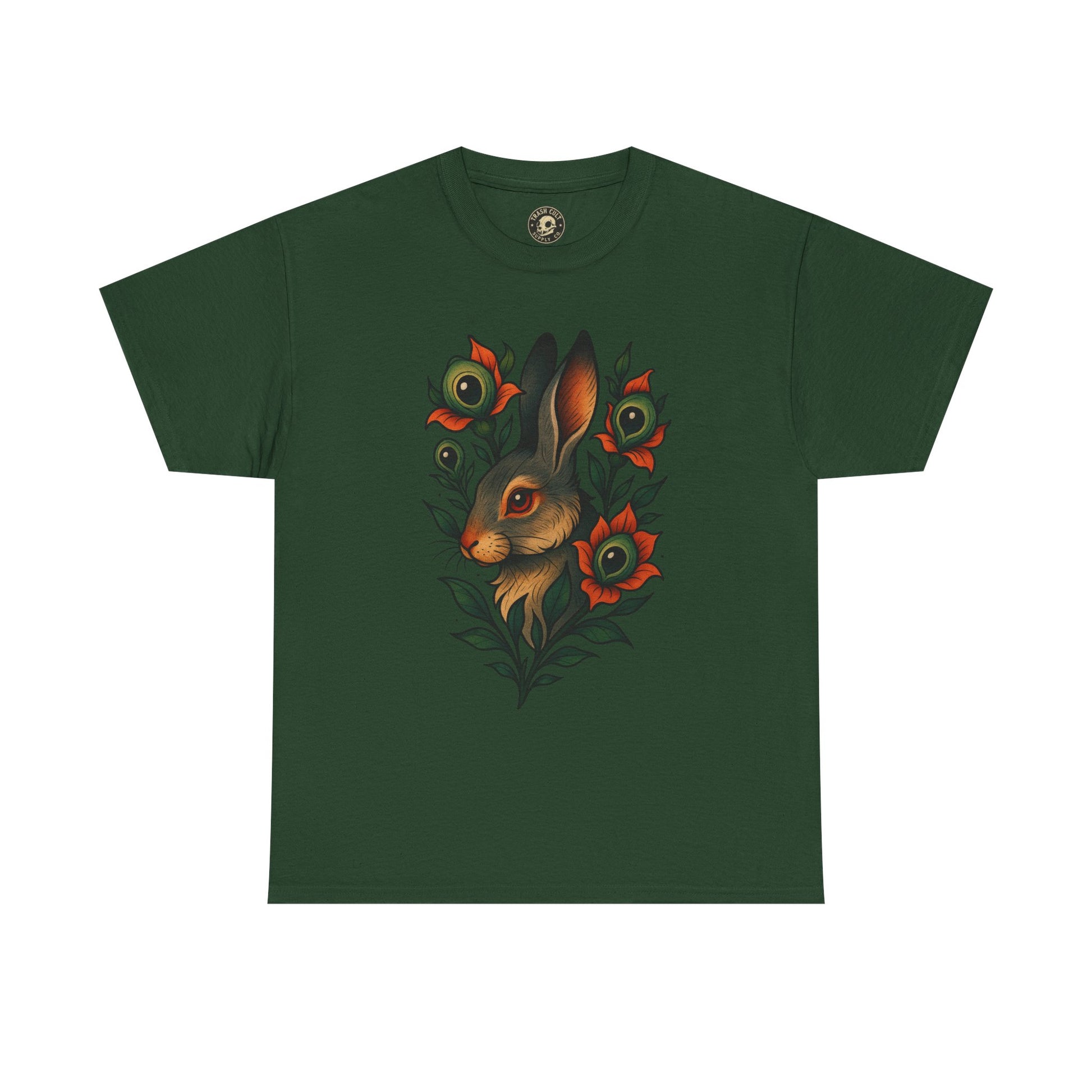 Whimsical Rabbit Floral Tee, Nature Lover Gift, Casual Wear, Eco-Friendly Fashion, Unique Graphic T-Shirt, Year-Round Style