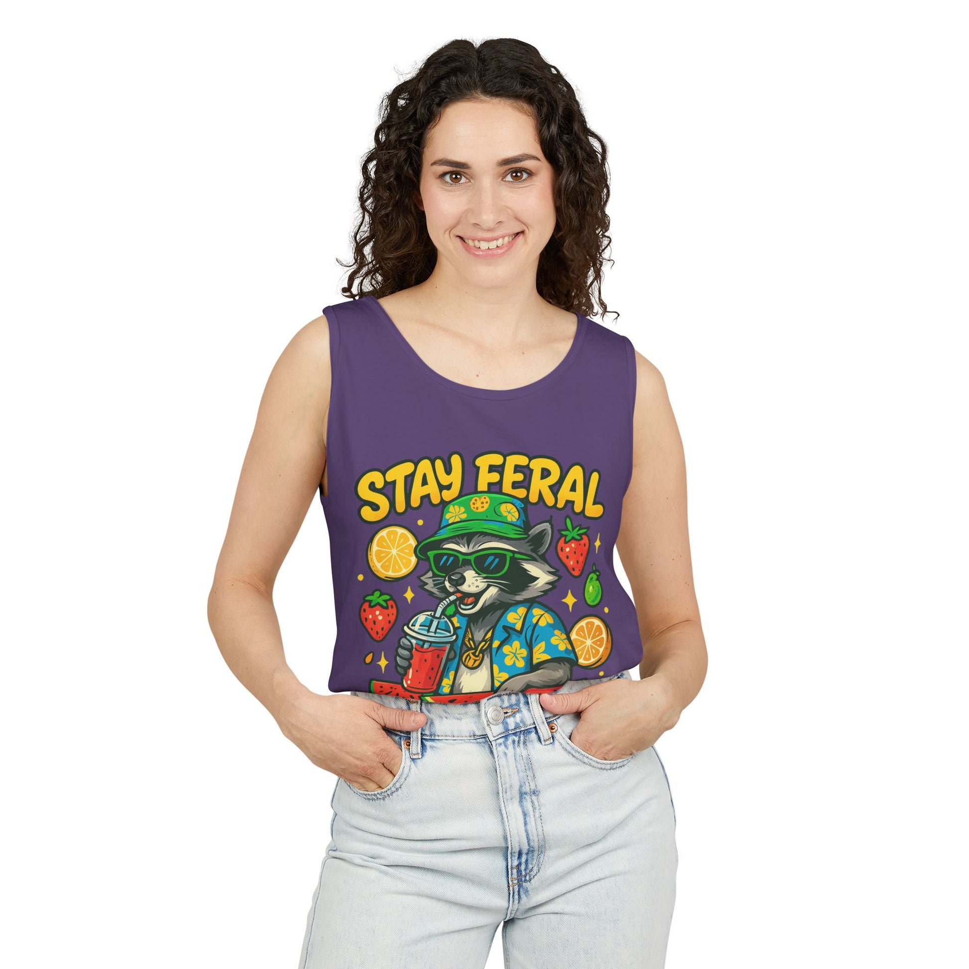 Stay Feral Stay Fresh Tank Top, Summer Apparel, Unisex Graphic Tee, Beachwear, Fun Gift for Animal Lovers