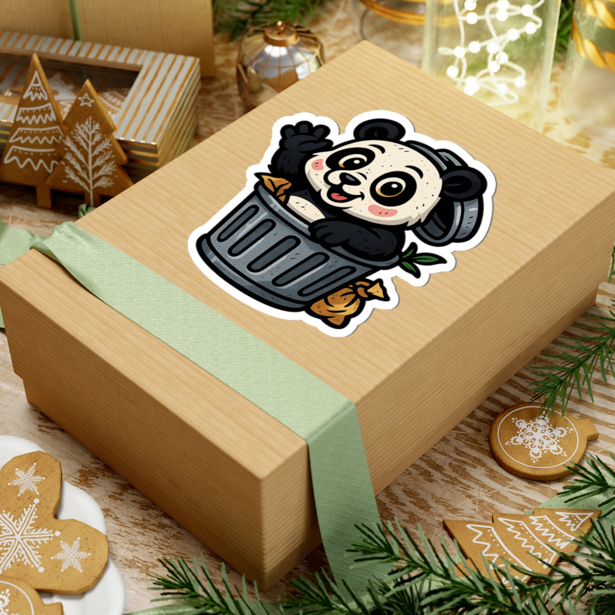 Cute Panda Garbage Kiss-Cut Stickers, Fun Laptop Decals, Adorable Gifts for Kids, Kawaii Decor, Animal Lover Stickers