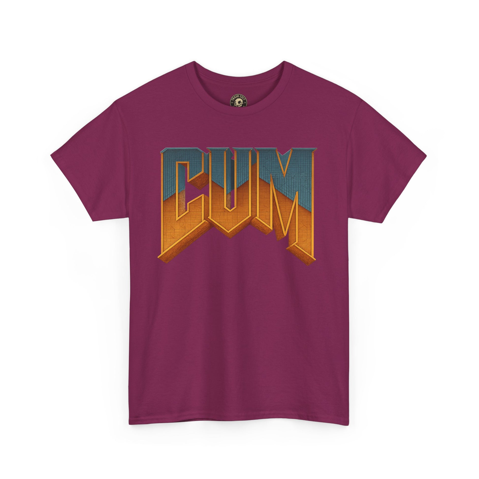 CUM Parody Metal Logo Shirt – Doom-Inspired Retro Gamer Tee on Gildan 5000