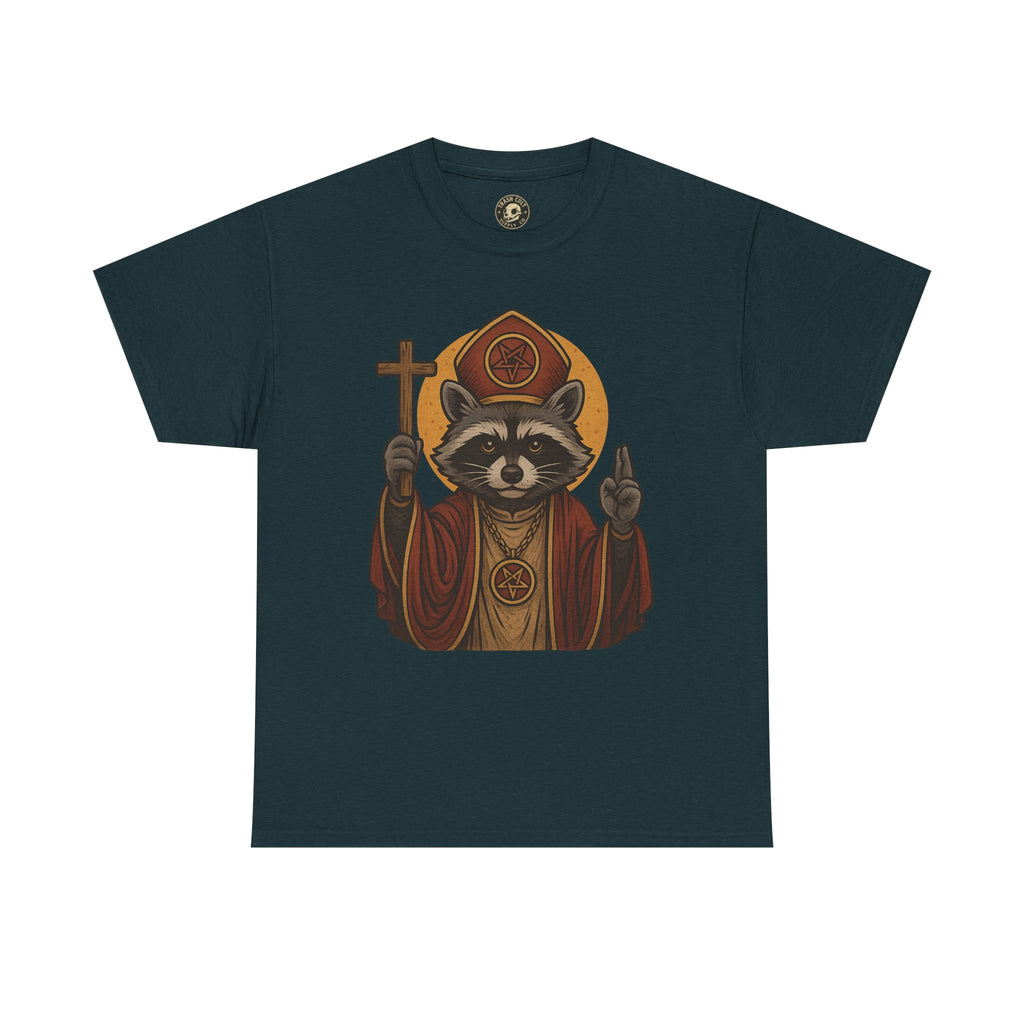 Holy Raccoon Pope Shirt – Funny Cult Priest Graphic Tee – Gildan 5000 Unisex