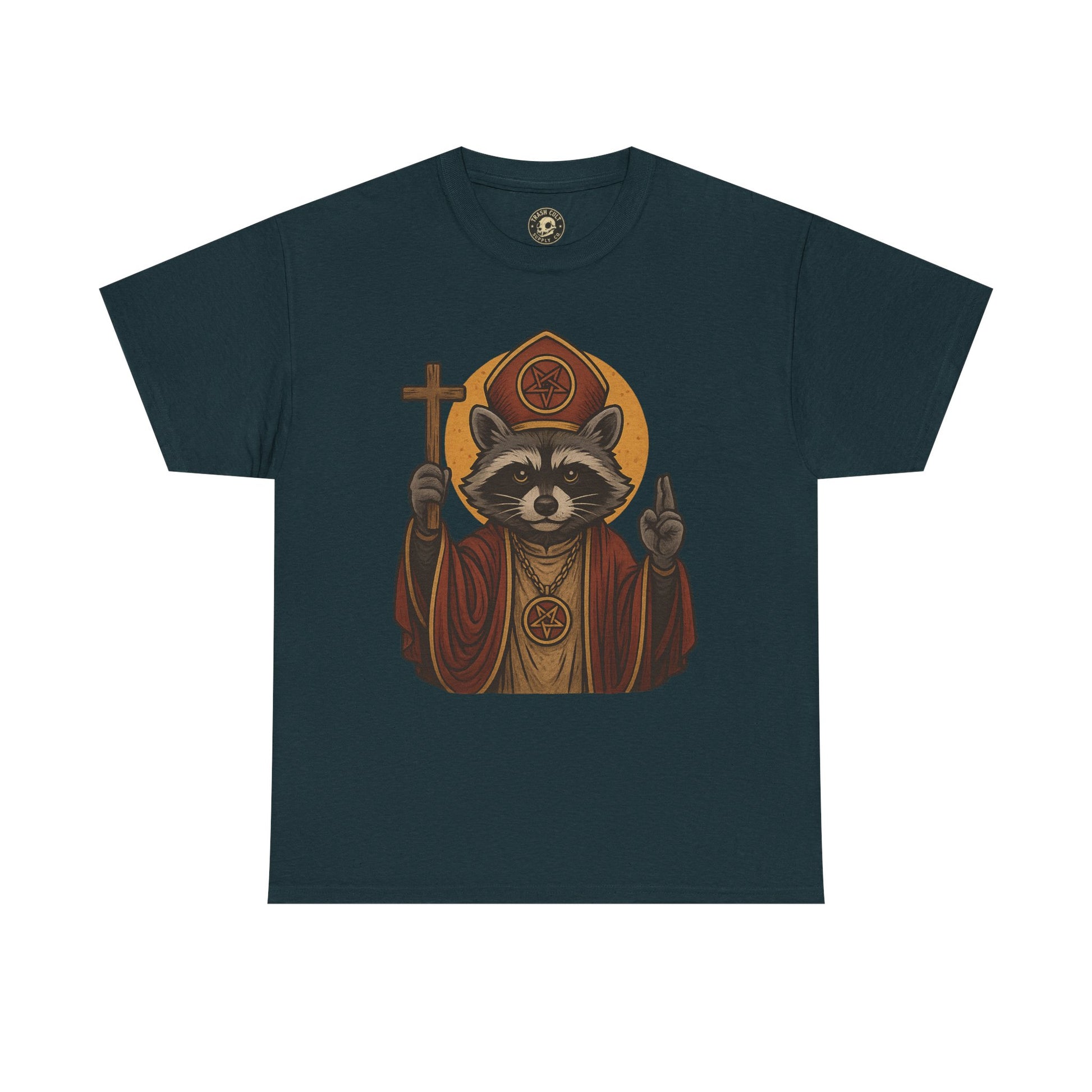 Holy Raccoon Pope Shirt – Funny Cult Priest Graphic Tee – Gildan 5000 Unisex