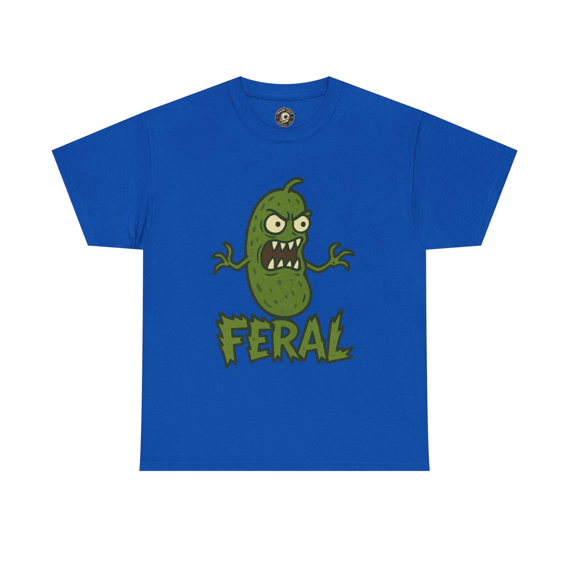 Feral Pickle Cartoon Tee – Trashcore Angry Pickle Shirt – Gildan 5000 Unisex Heavy Cotton