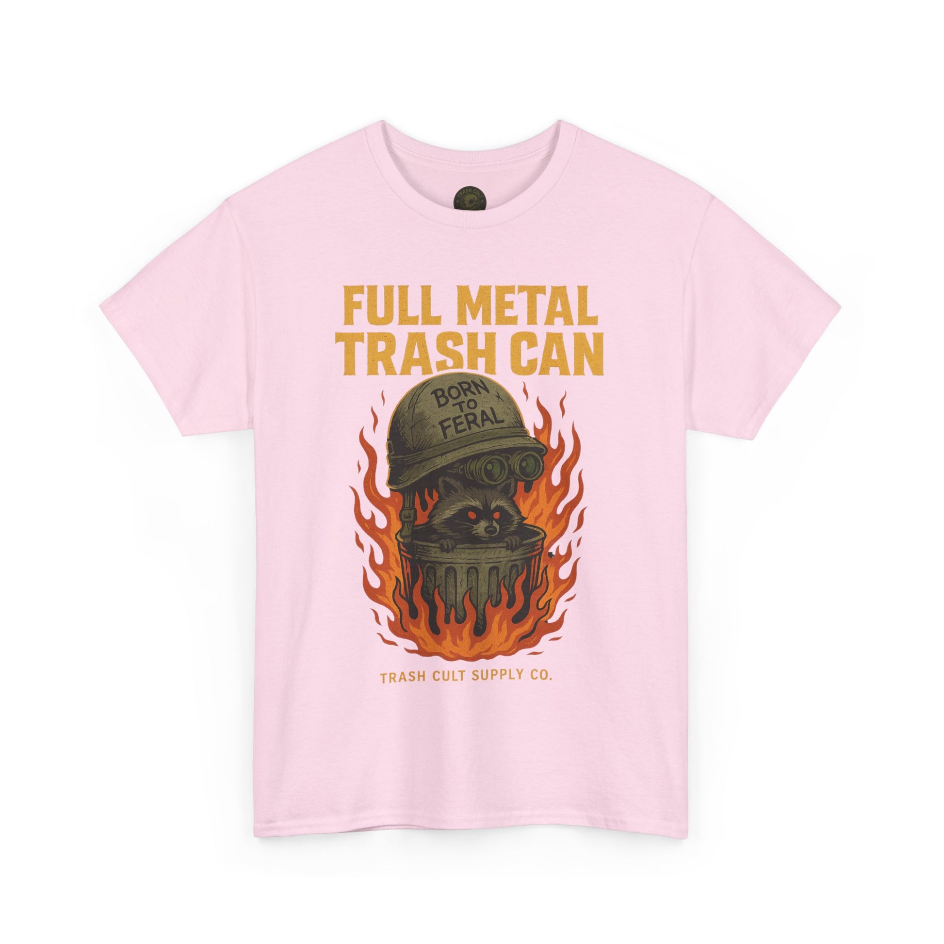Full Metal Trash Can T-Shirt – Born to Feral Raccoon Graphic | Trash Cult Supply Co. | Gildan 5000 Tee