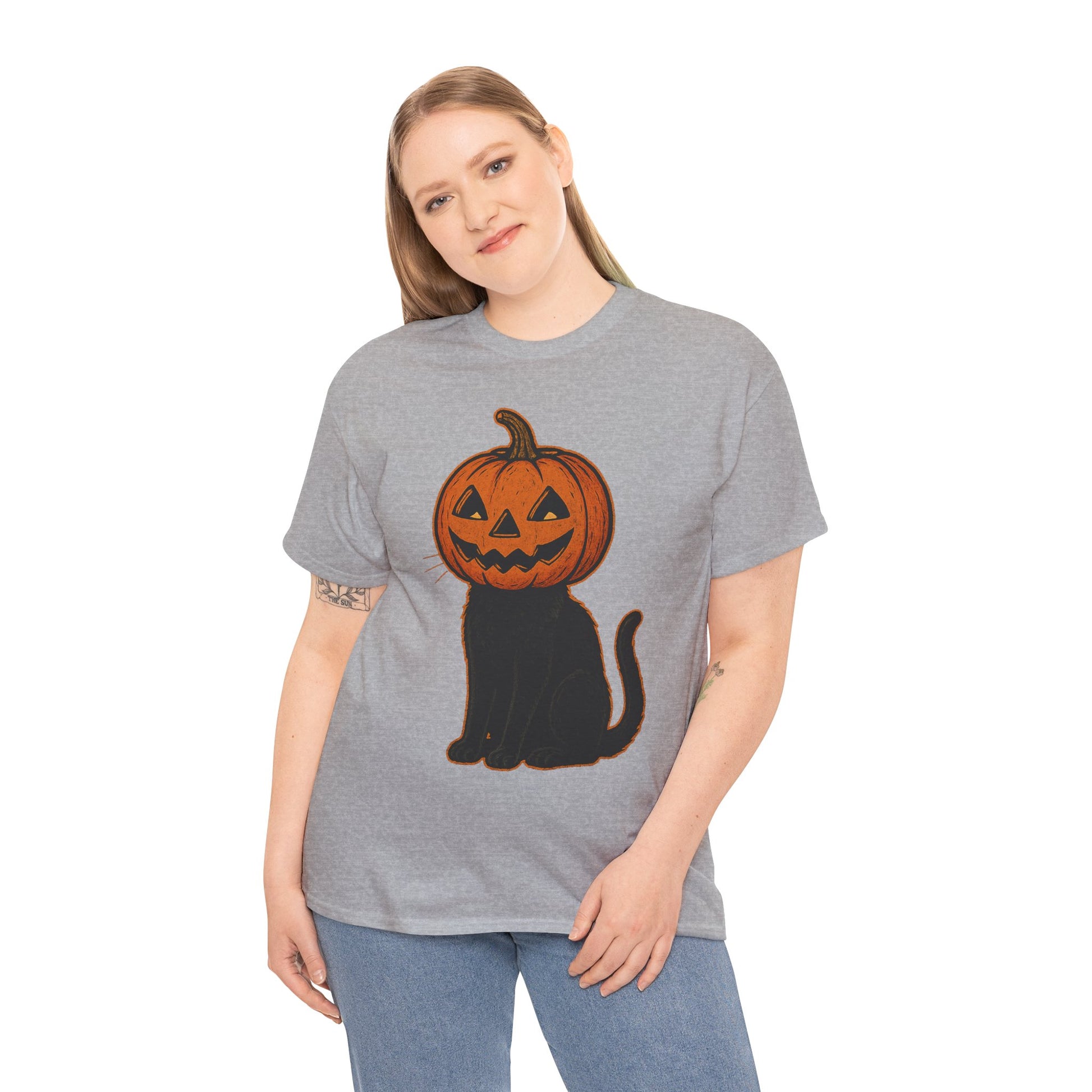 Black Cat Pumpkin Head Halloween T-Shirt – Jack O’Lantern Cat Design