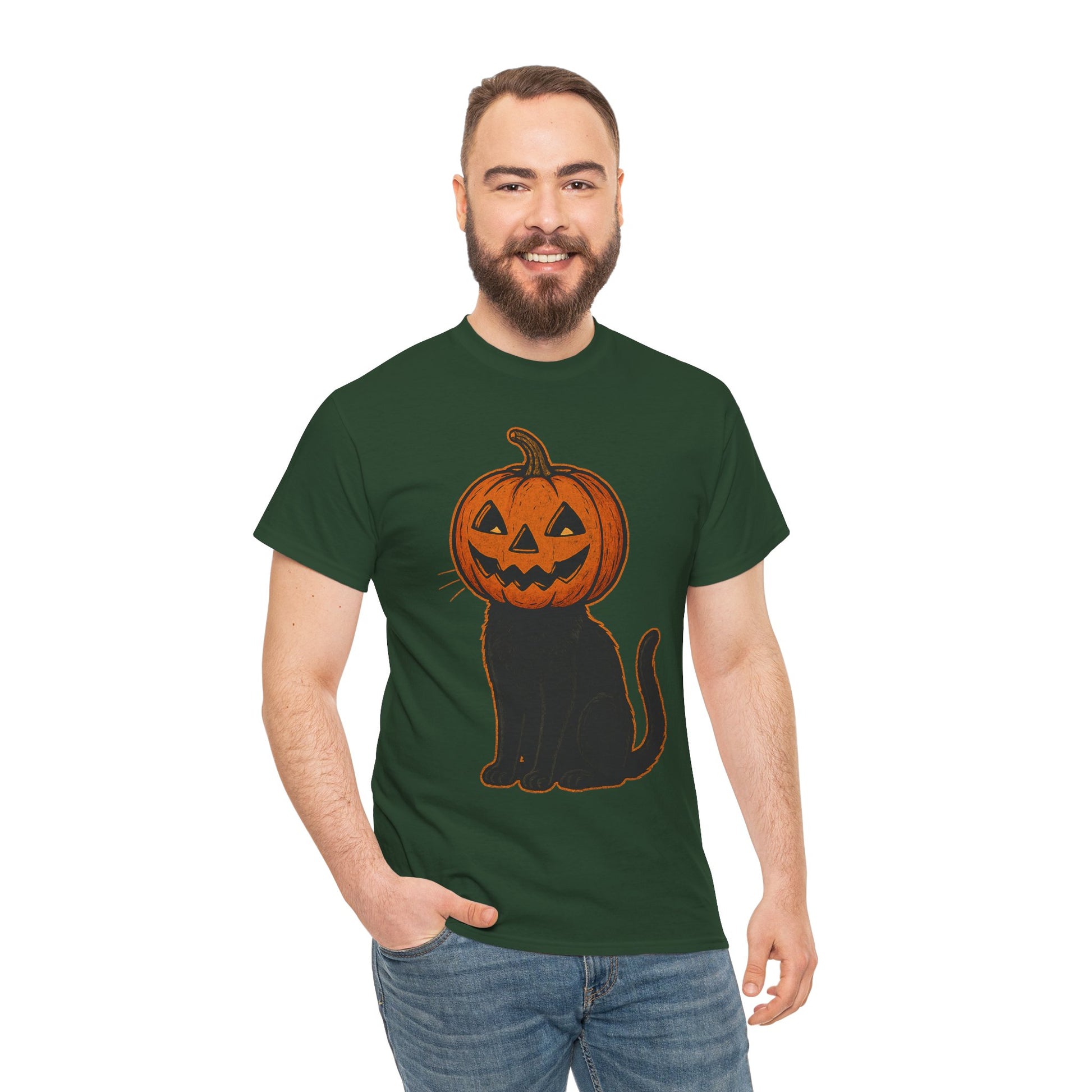 Black Cat Pumpkin Head Halloween T-Shirt – Jack O’Lantern Cat Design