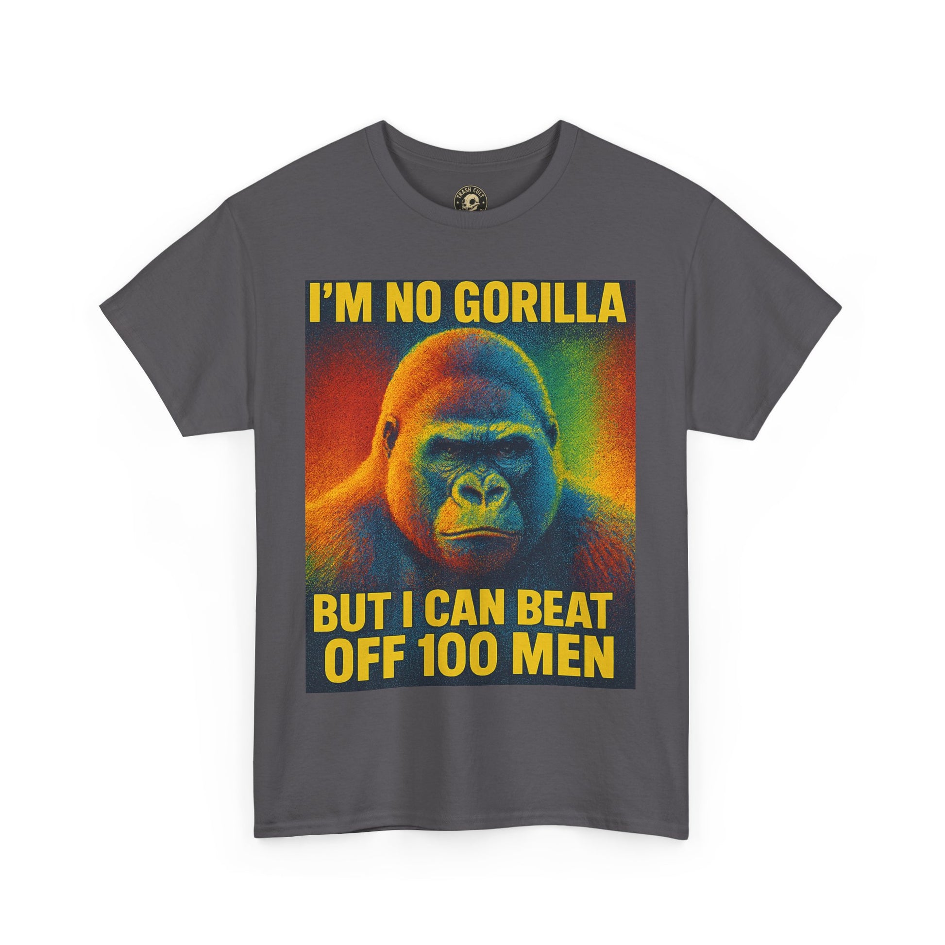 I’m No Gorilla But I Can Beat Off 100 Men Shirt – Multicolor Halftone Gorilla Tee on Gildan 5000
