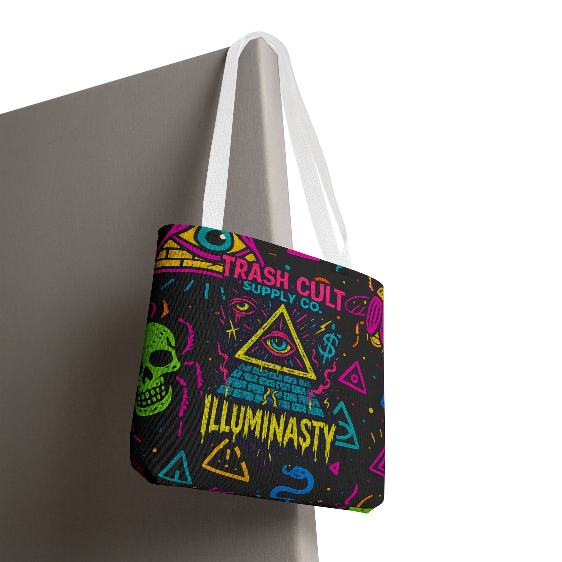 Illuminasty Drop Neon Tote Bag – All-Seeing Eye, Skulls & Symbols | Trash Cult Supply Co.