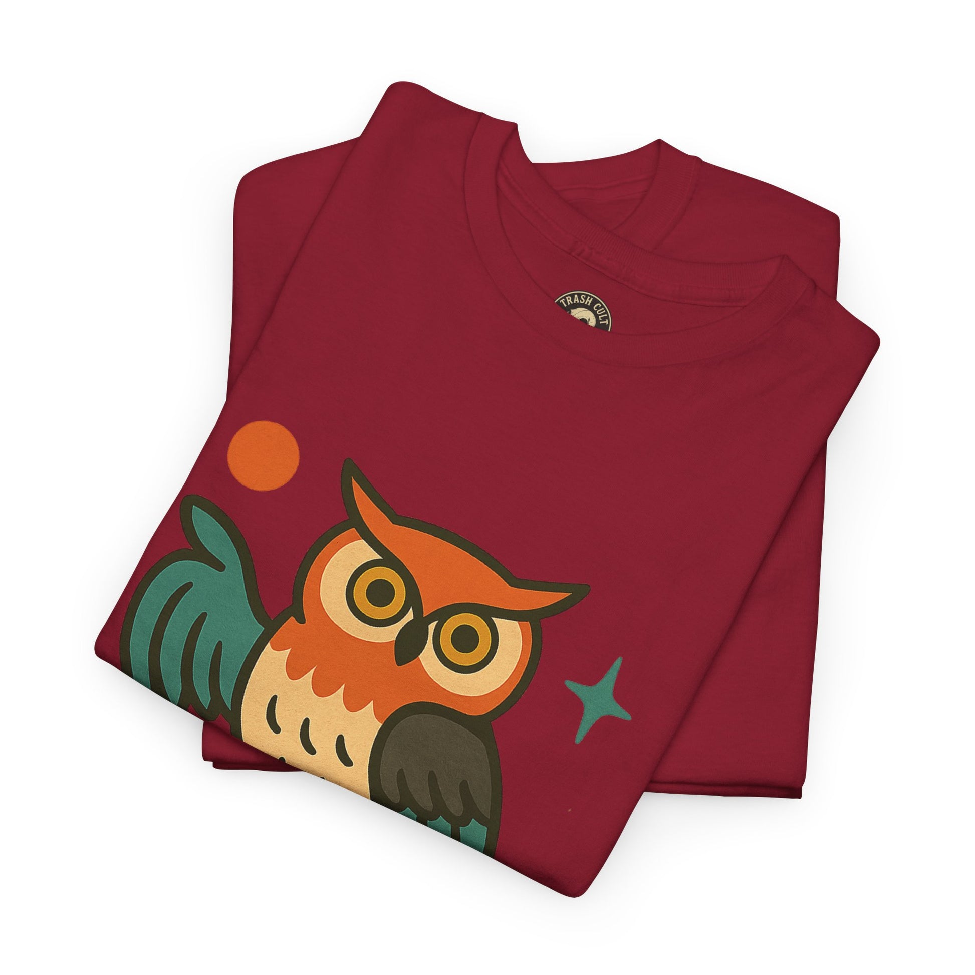 Vintage Owl Graphic Tee, Unisex Heavy Cotton Tee, Trash Cult Shirt, Nature Lover Gift, Eco-Friendly Apparel
