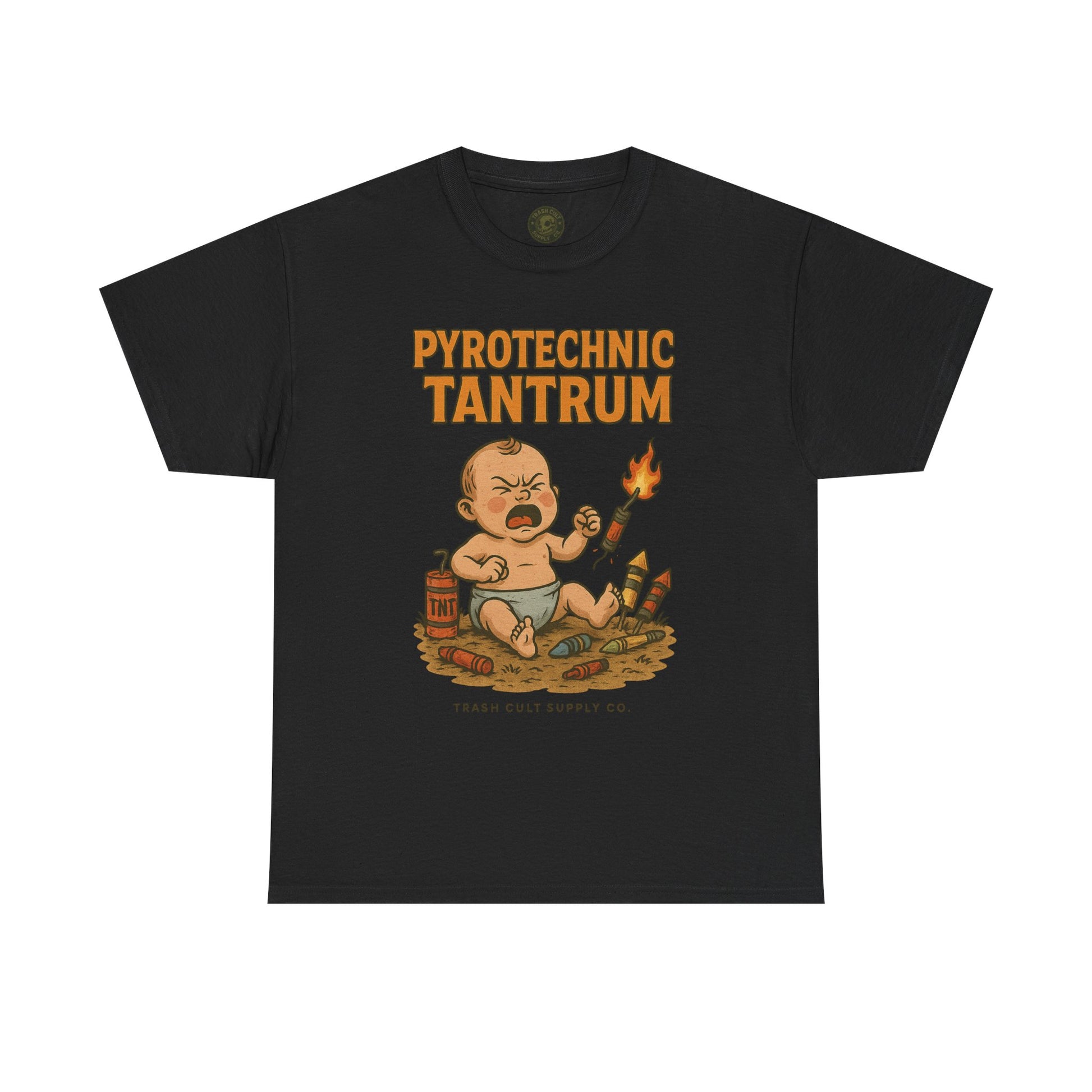Pyrotechnic Tantrum T-Shirt – Explosive Baby Humor Graphic | Trash Cult Supply Co. | Gildan 5000 Tee